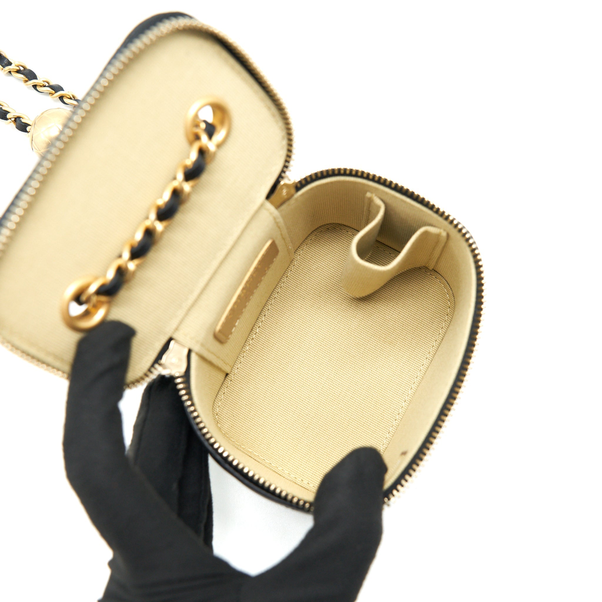CHANEL 22C PEARL CRUSH MINI VANITY WITH CHAIN LAMBSKIN BLACK GHW