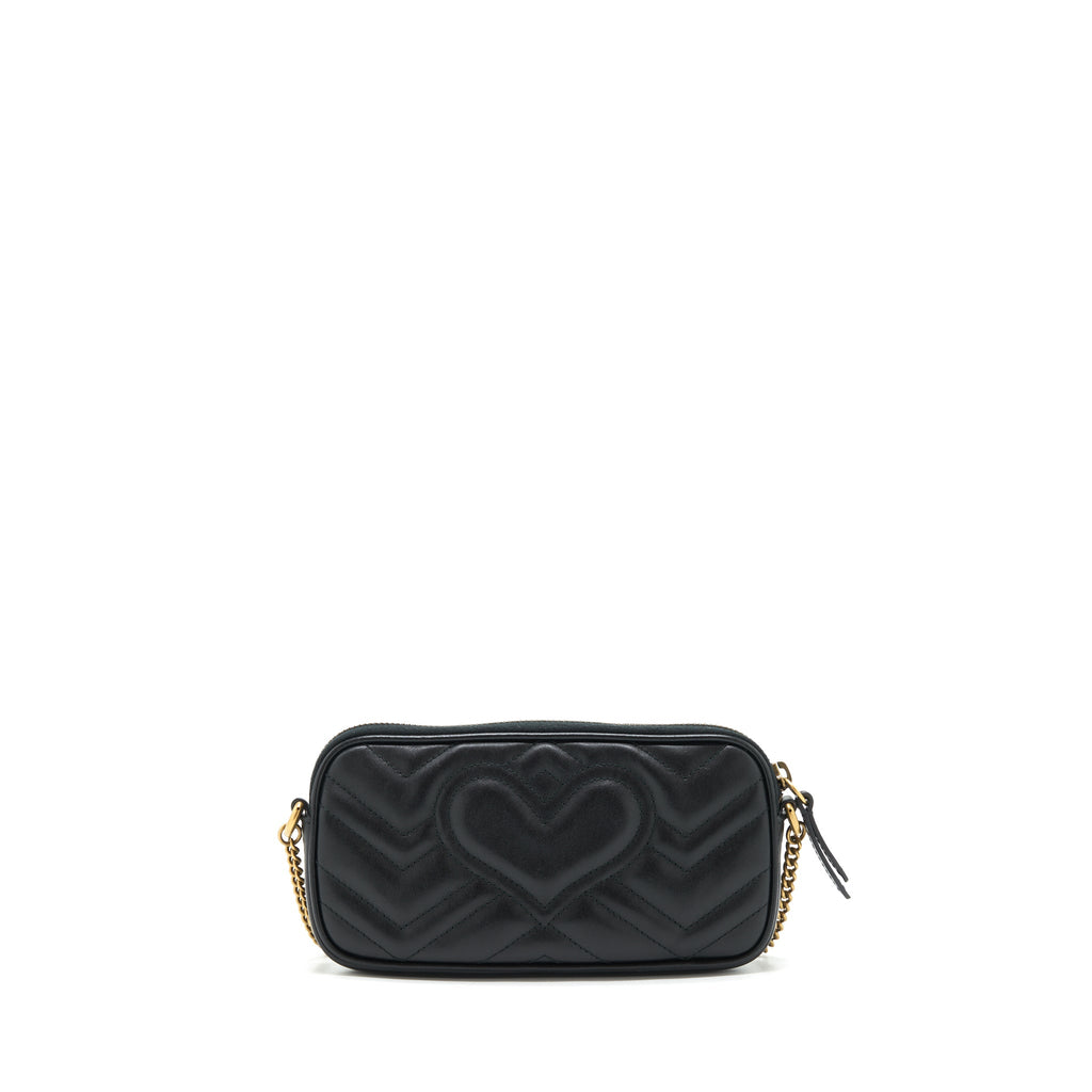 GUCCI GG MARMONT SMALL POUCH WITH CHAINS BLACK GHW