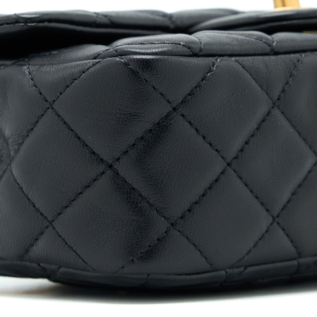 CHANEL PEARL CRUSH MINI RECTANGULAR LAMBSKIN BLACK BRUSHED GHW (MICROCHIP)