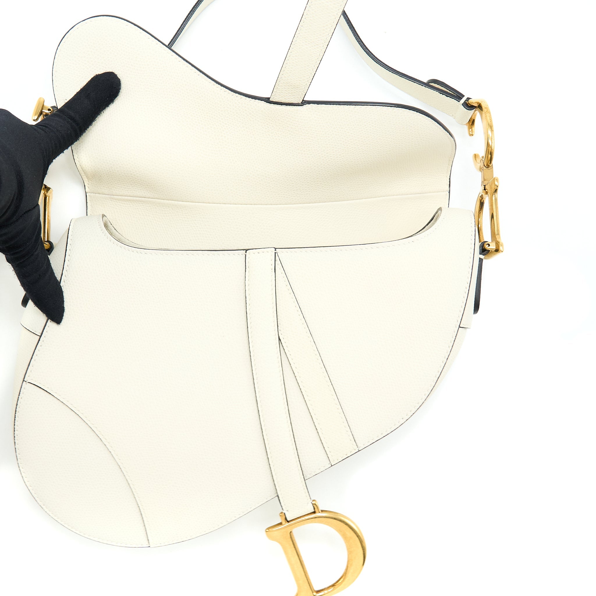 DIOR MEDIUM SADDLE BAG CALFSKIN WHITE GHW