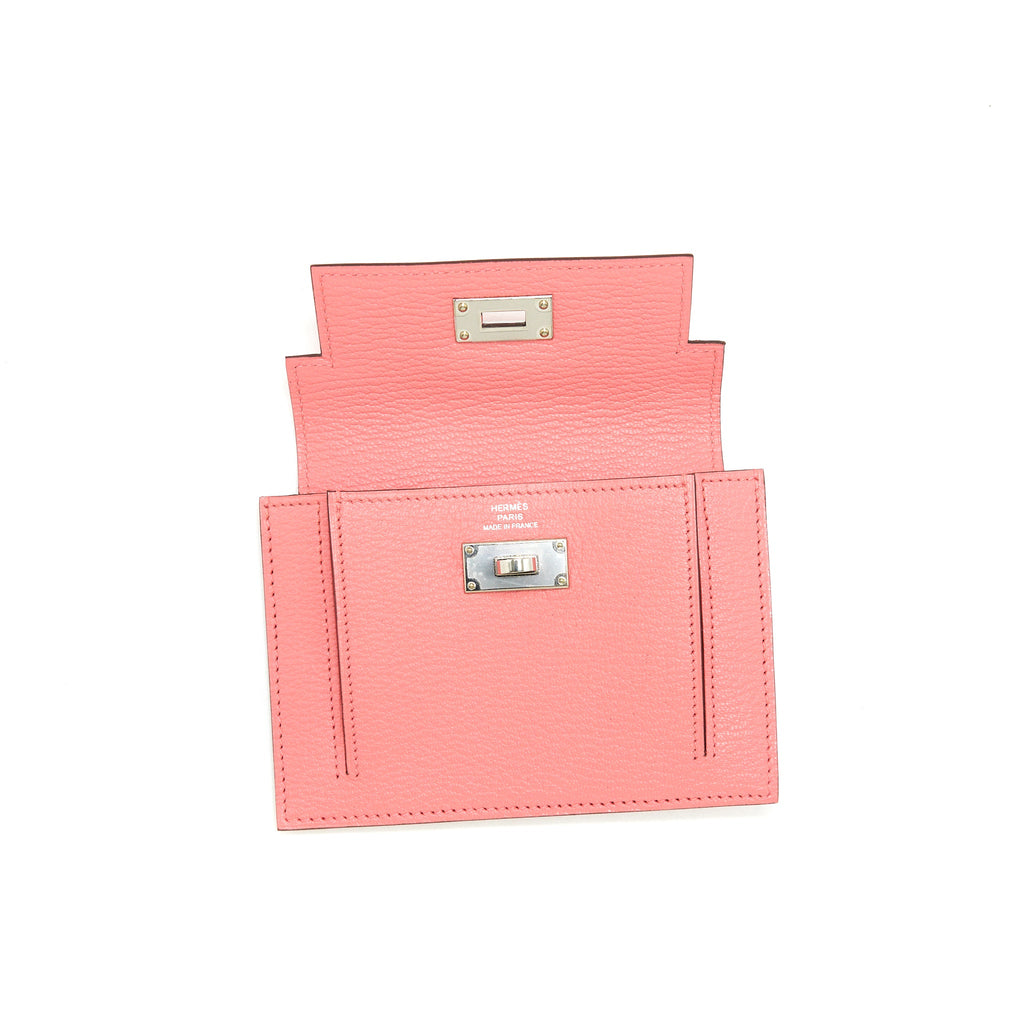HERMES KELLY POCKET COMPACT WALLET CHEVRE MYSORE ROSE ETE SHW