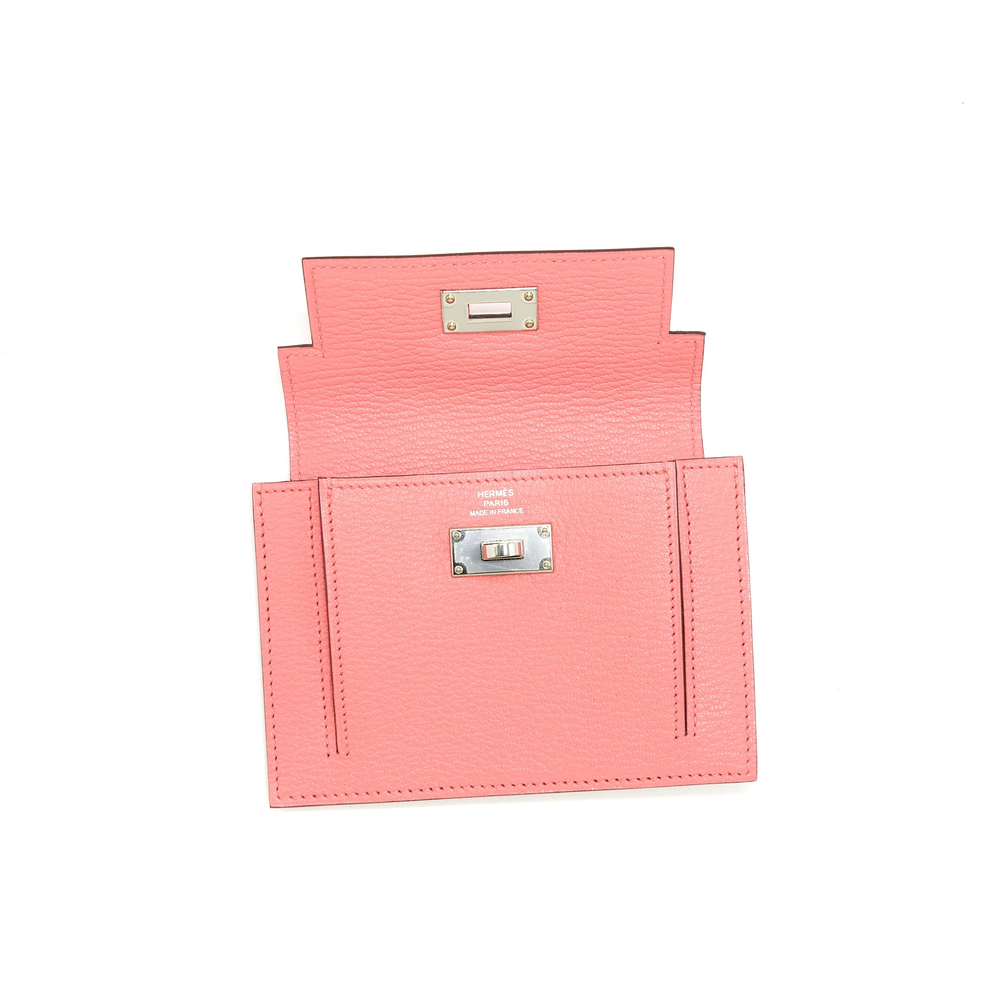 HERMES KELLY POCKET COMPACT WALLET CHEVRE MYSORE ROSE ETE SHW