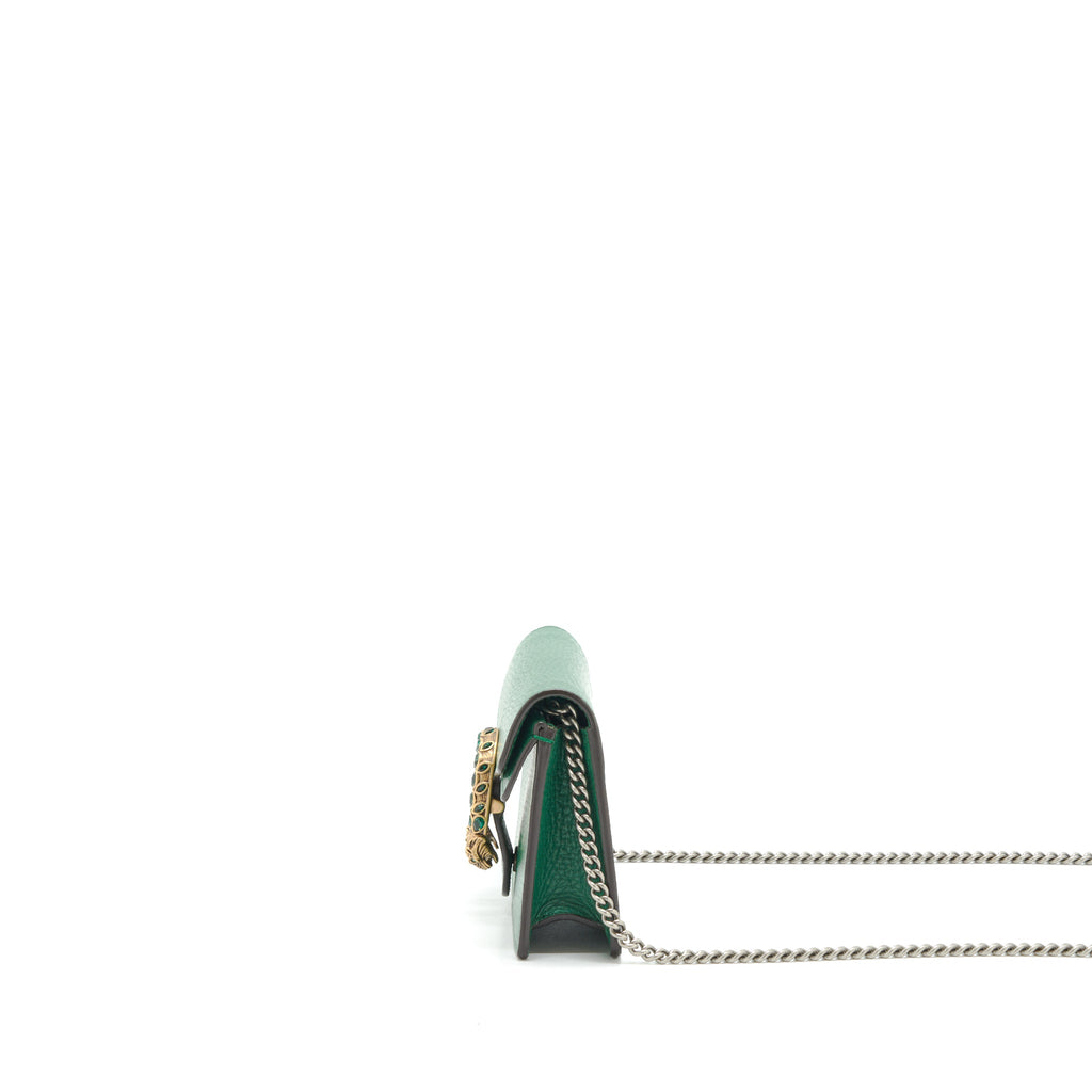 GUCCI DIONYSUS SUPER MINI BAG GREEN RUTHENIUM GOLD/SLIVER HARDWARE