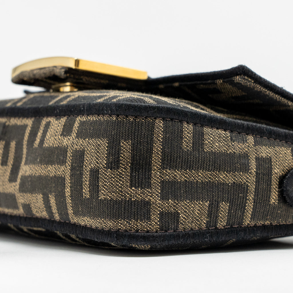 FENDI MINI BAGUETTE FF JACQUARD CANVAS BROWN GHW