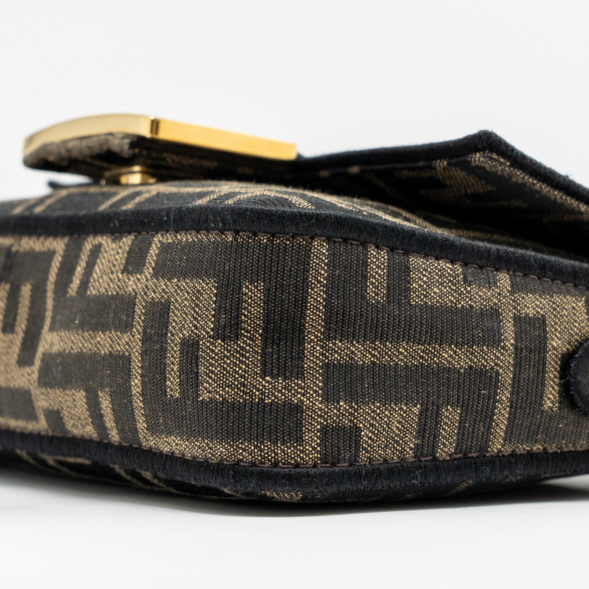 FENDI MINI BAGUETTE FF JACQUARD CANVAS BROWN GHW