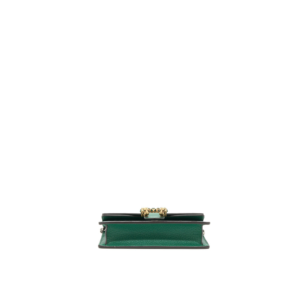 GUCCI DIONYSUS SUPER MINI BAG GREEN RUTHENIUM GOLD/SLIVER HARDWARE