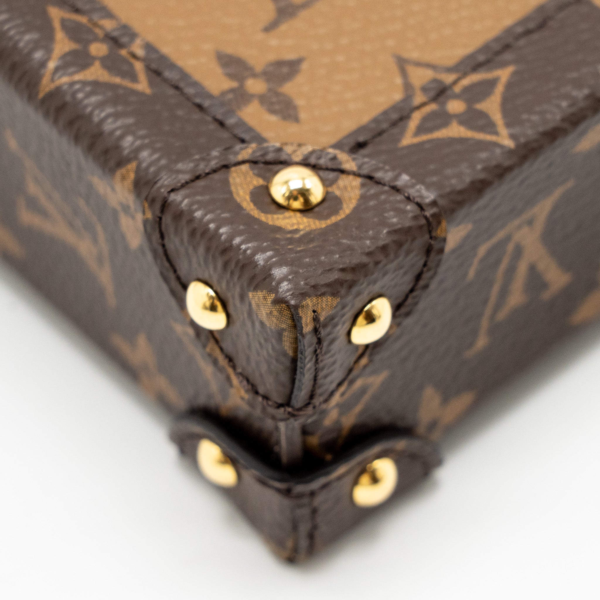LOUIS VUITTON VERTICAL TRUNK POCHETTE WITH CHAIN MONOGRAM REVERSE CANVAS GHW