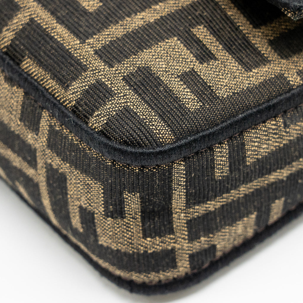 FENDI MINI BAGUETTE FF JACQUARD CANVAS BROWN GHW