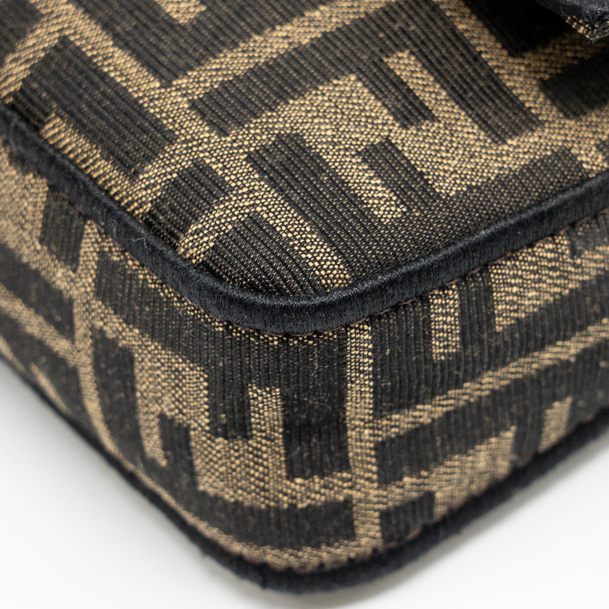 FENDI MINI BAGUETTE FF JACQUARD CANVAS BROWN GHW