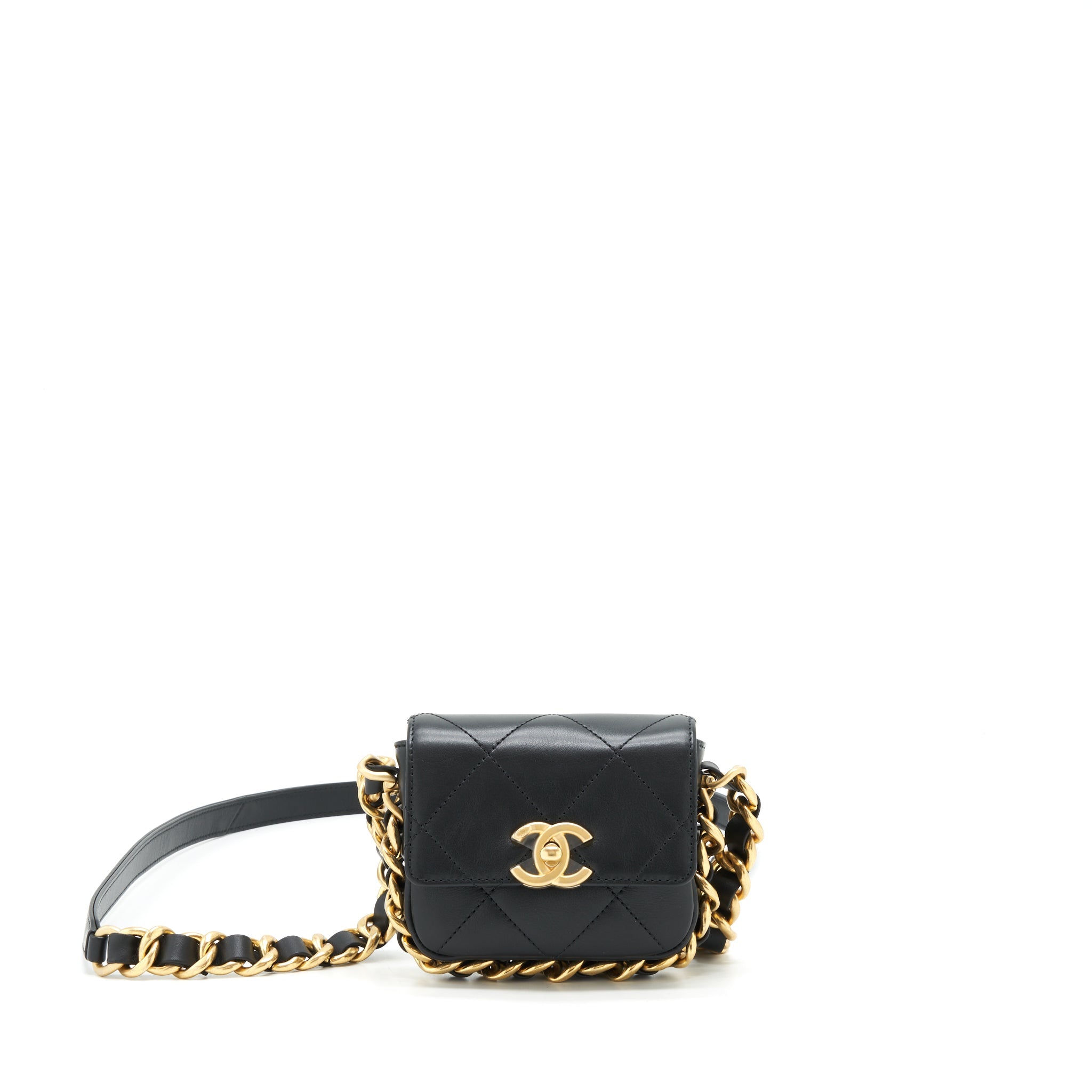CHANEL MINI FLAP GIANT CHAIN CROSSBODY BAG LAMBSKIN BLACK BRUSHED GHW
