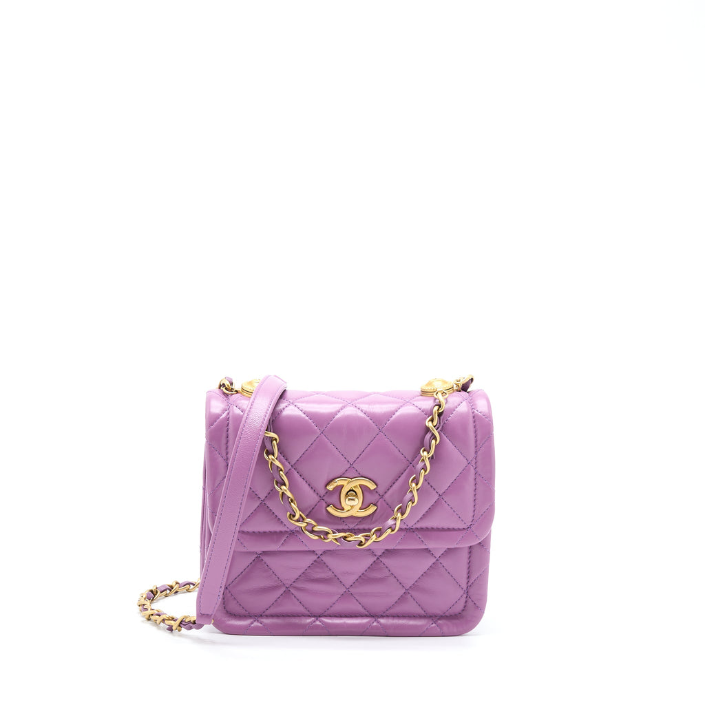 CHANEL SQUARE FLAP BAG LAMBSKIN LIGHT PURPLE BRUSHED GHW