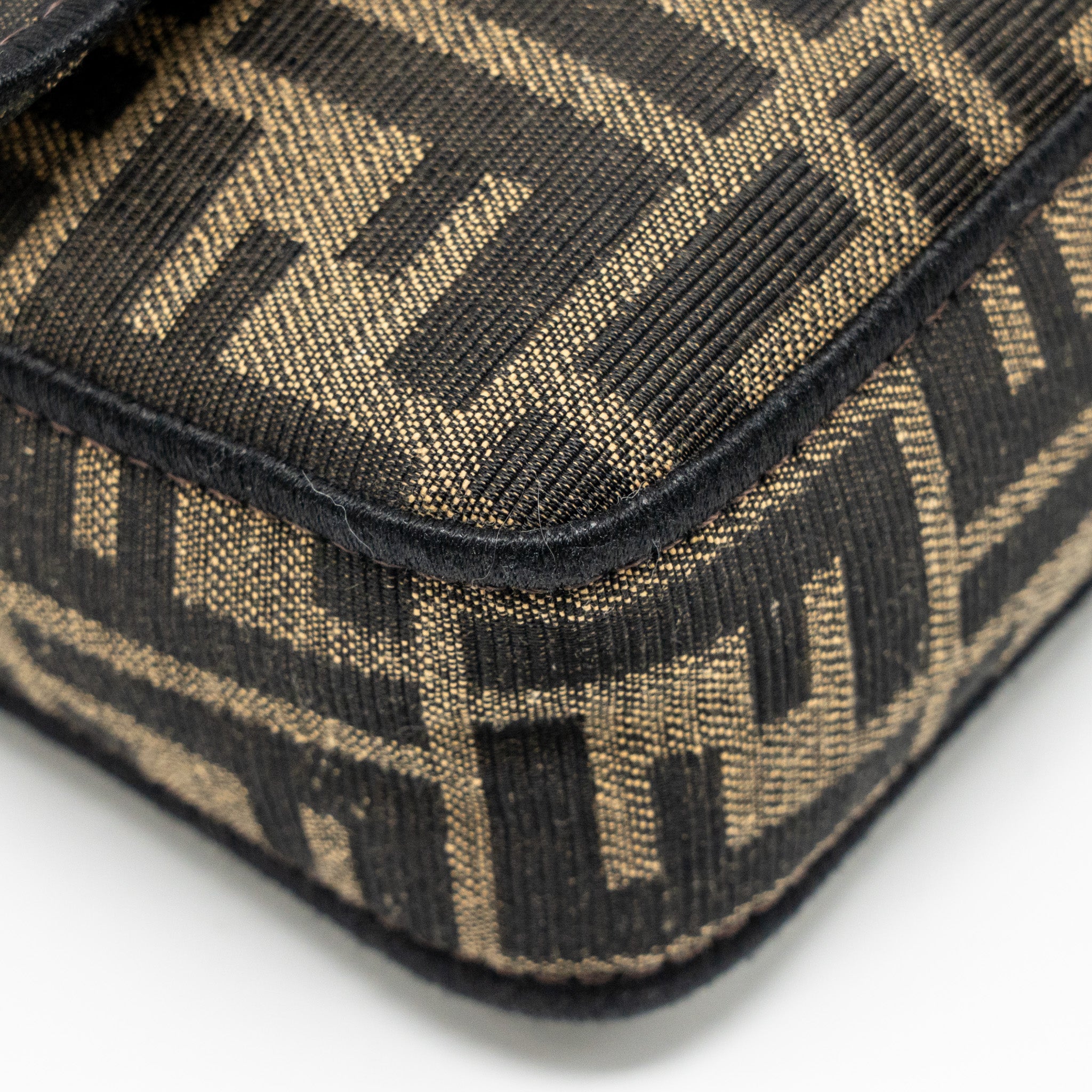 FENDI MINI BAGUETTE FF JACQUARD CANVAS BROWN GHW