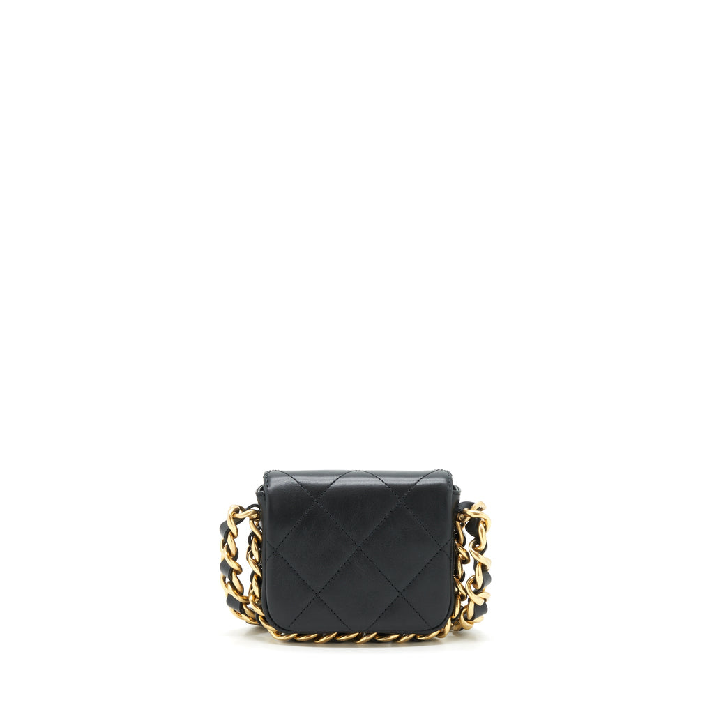 CHANEL MINI FLAP GIANT CHAIN CROSSBODY BAG LAMBSKIN BLACK BRUSHED GHW