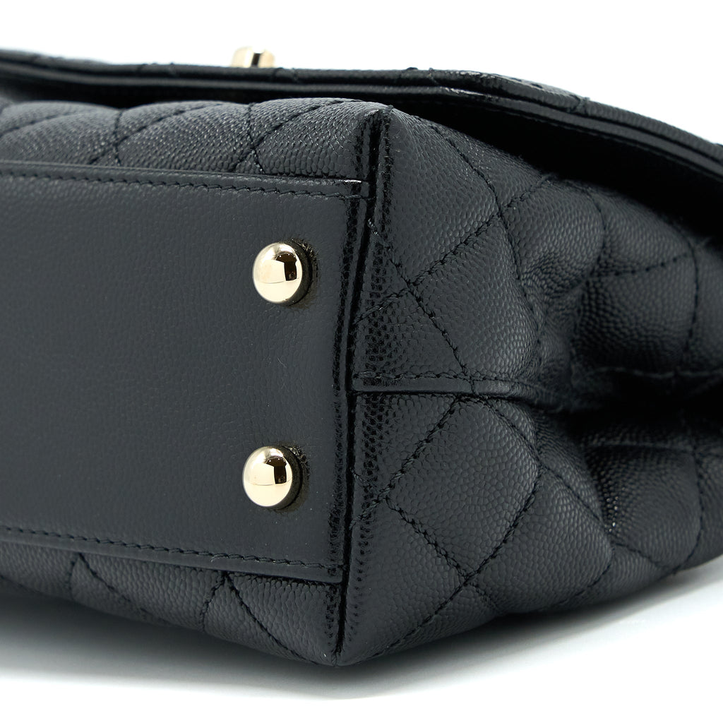CHANEL MINI COCO HANDLE BAG WITH DARK RED HANDLE CAVIAR BLACK LGHW(MICROCHIP)