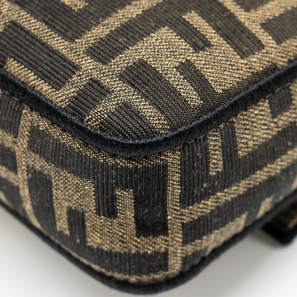 FENDI MINI BAGUETTE FF JACQUARD CANVAS BROWN GHW