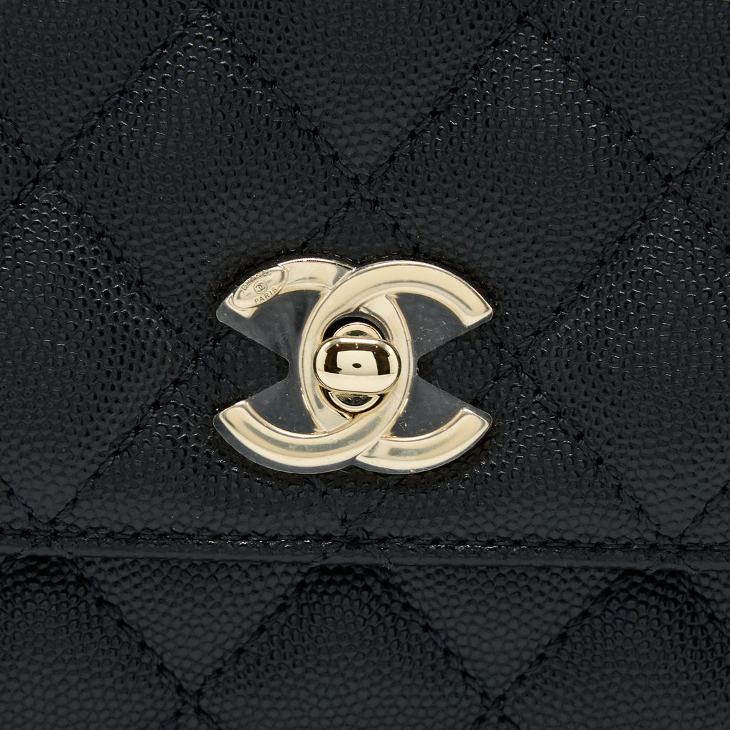 CHANEL MINI COCO HANDLE BAG WITH DARK RED HANDLE CAVIAR BLACK LGHW(MICROCHIP)