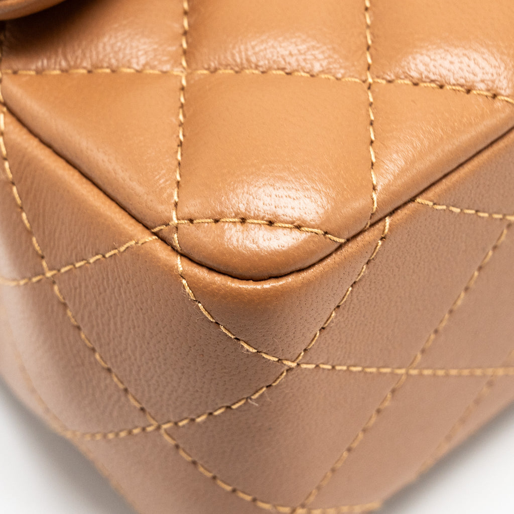 CHANEL 22S MINI RECTANGULAR FLAP BAG LAMBSKIN CARAMEL LGHW (MICROCHIP)
