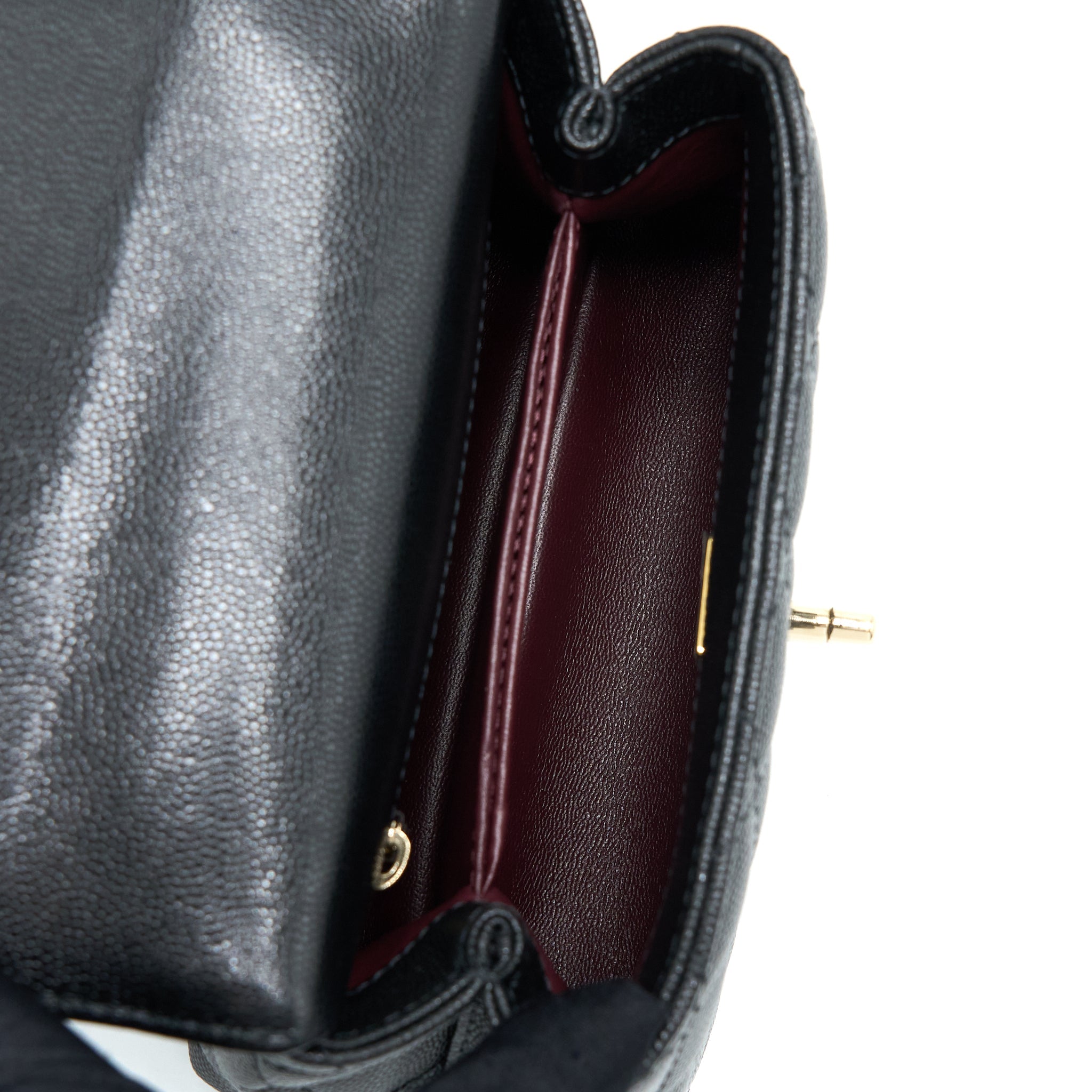 CHANEL MINI COCO HANDLE BAG WITH DARK RED HANDLE CAVIAR BLACK LGHW(MICROCHIP)