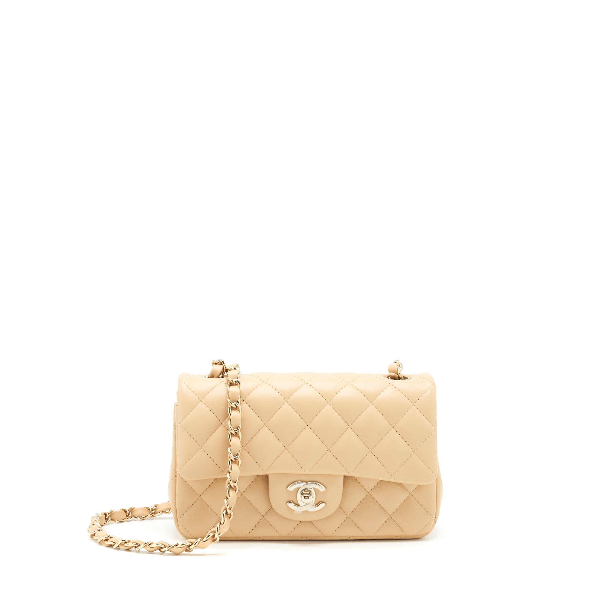 CHANEL MINI RECTANGULAR LAMBSKIN LIGHT BEIGE LGHW(MICROCHIP)