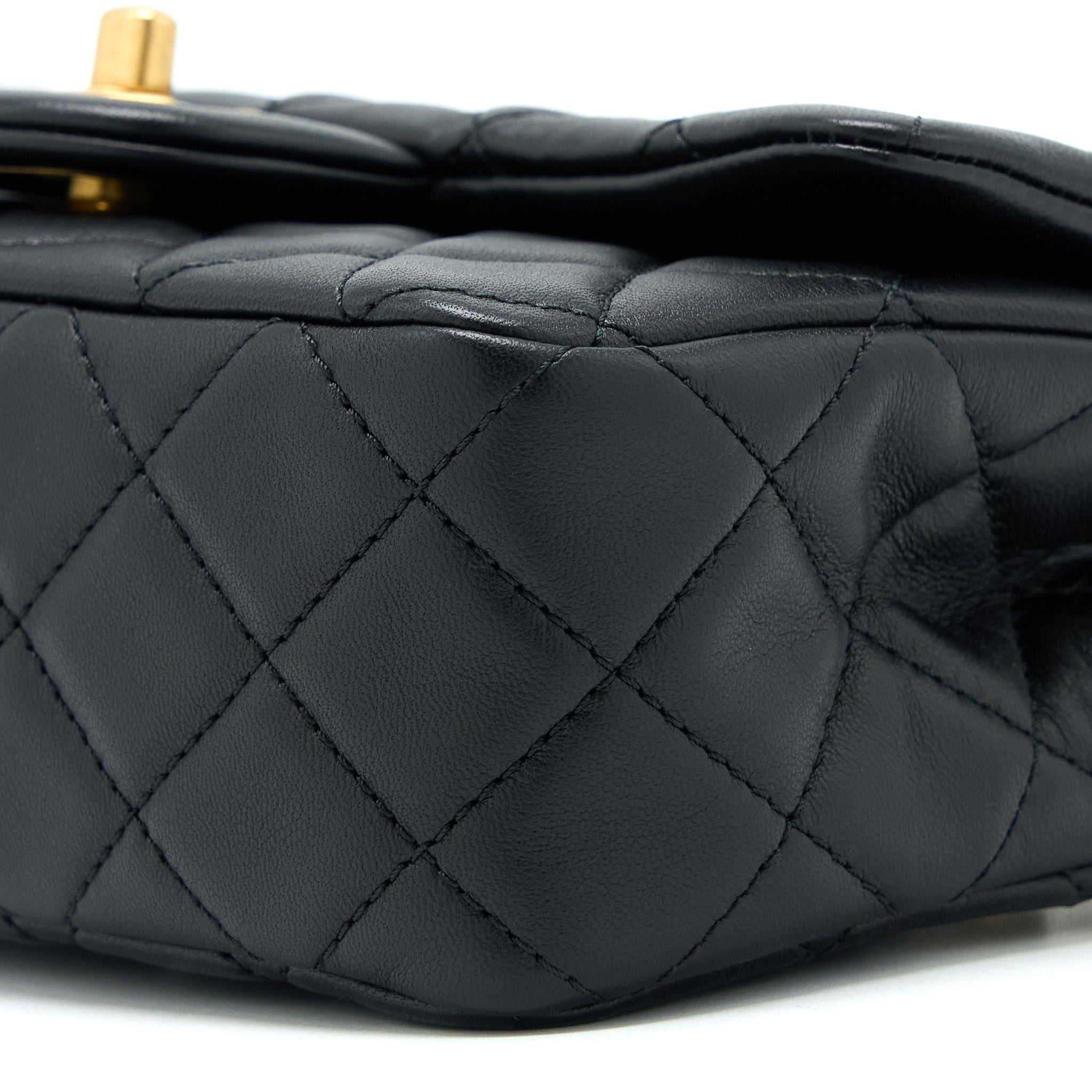 CHANEL PEARL CRUSH MINI RECTANGULAR FLAP BAG LAMBSKIN BLACK GHW (MICROCHIP)