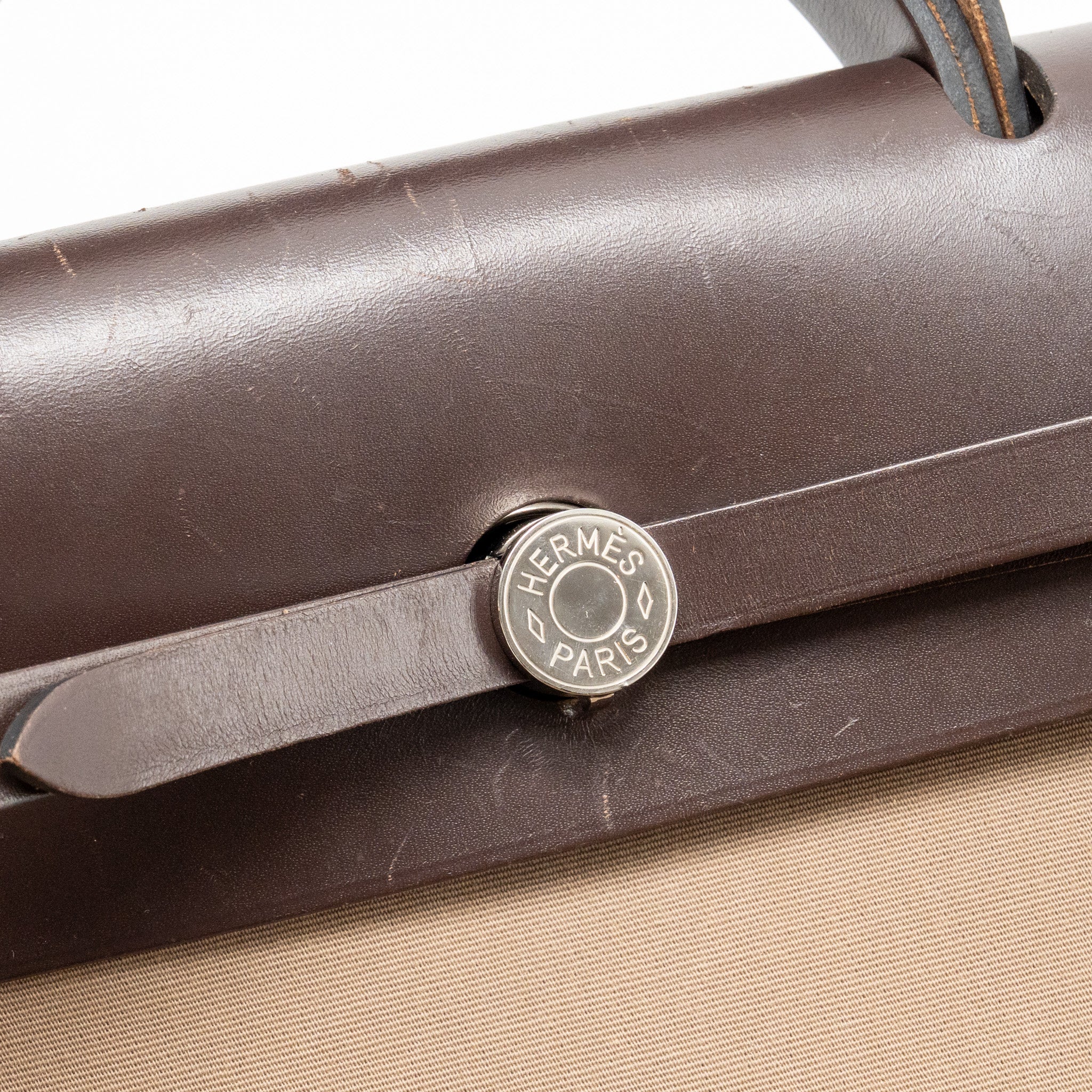 HERMES HERBAG ZIP 39 CANVAS/HUNTER LEATHER ETOUPE/EBENE SHW