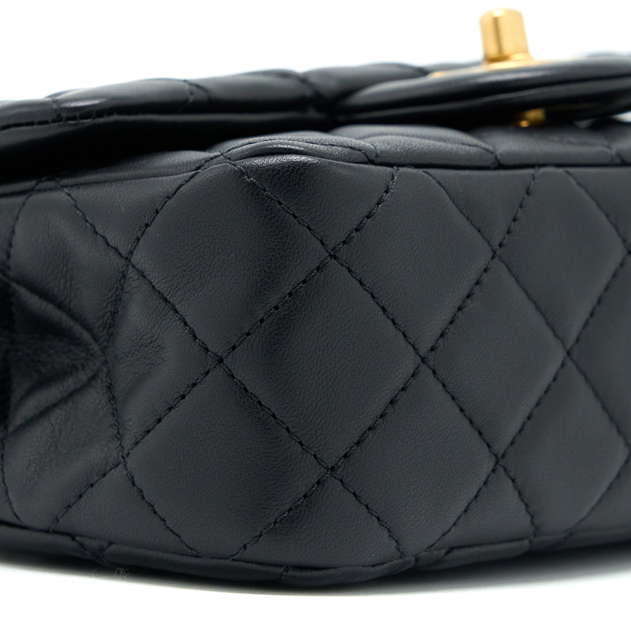 CHANEL PEARL CRUSH MINI RECTANGULAR FLAP BAG LAMBSKIN BLACK GHW (MICROCHIP)
