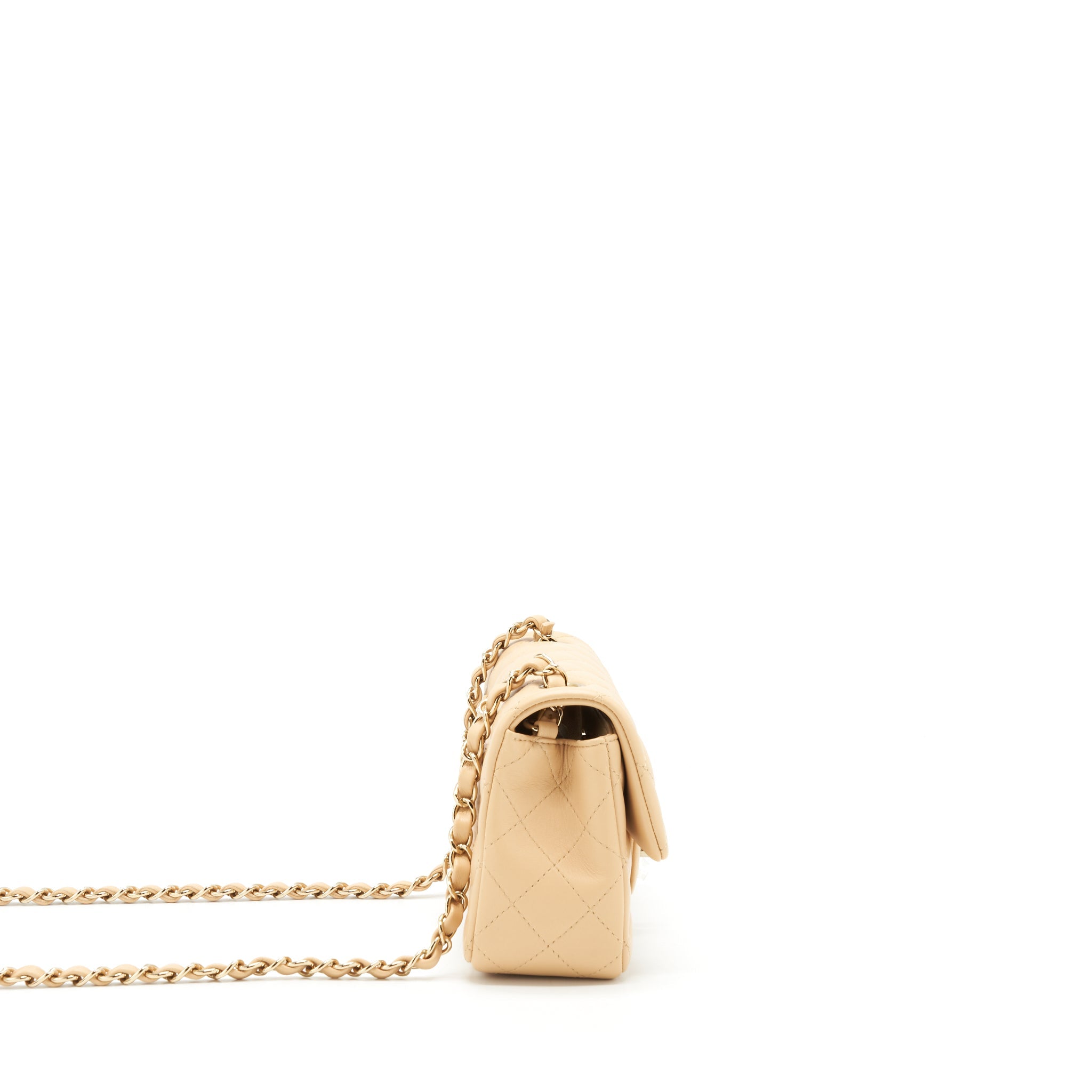 CHANEL MINI RECTANGULAR LAMBSKIN LIGHT BEIGE LGHW(MICROCHIP)
