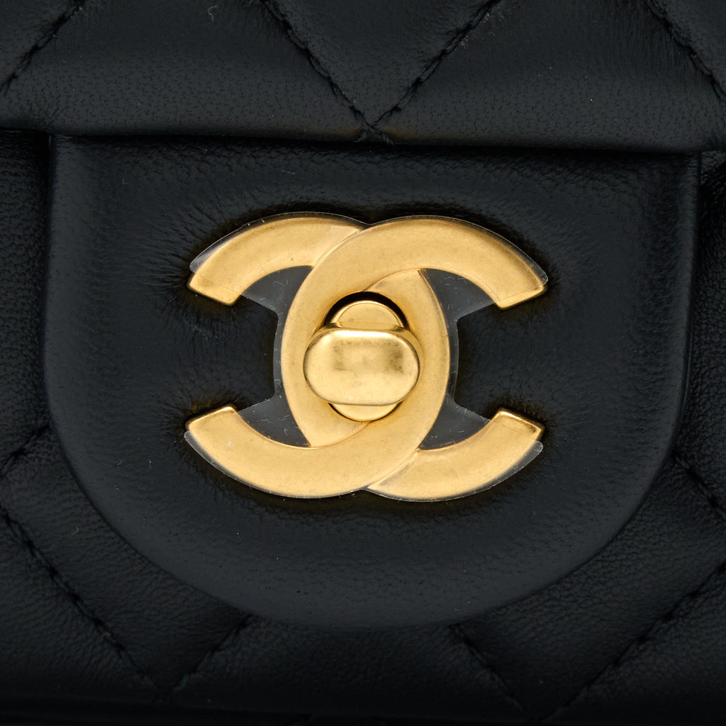 CHANEL PEARL CRUSH MINI RECTANGULAR FLAP BAG LAMBSKIN BLACK GHW (MICROCHIP)