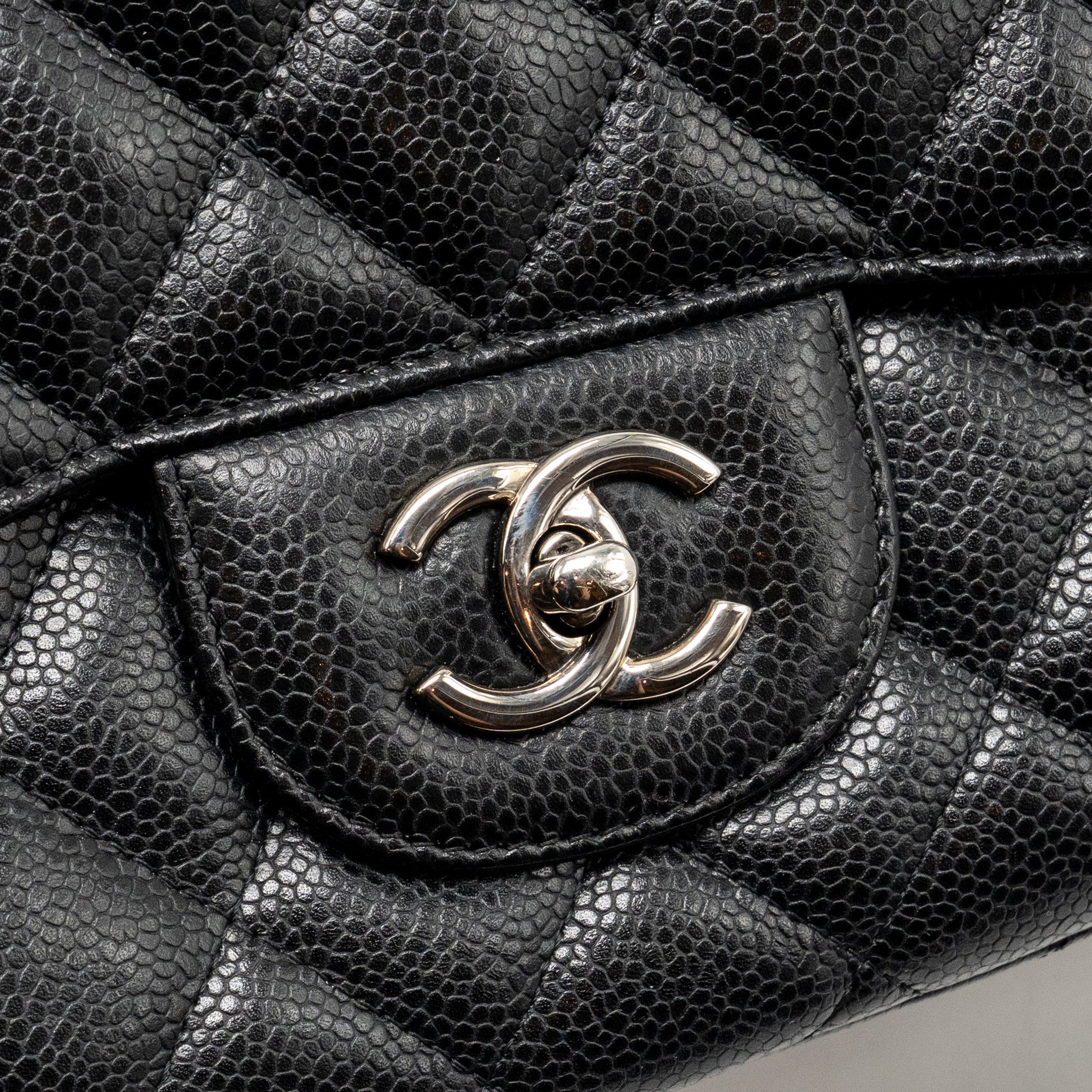 CHANEL JUMBO CLASSIC SINGLE FLAP BAG CAVIAR BLACK SHW