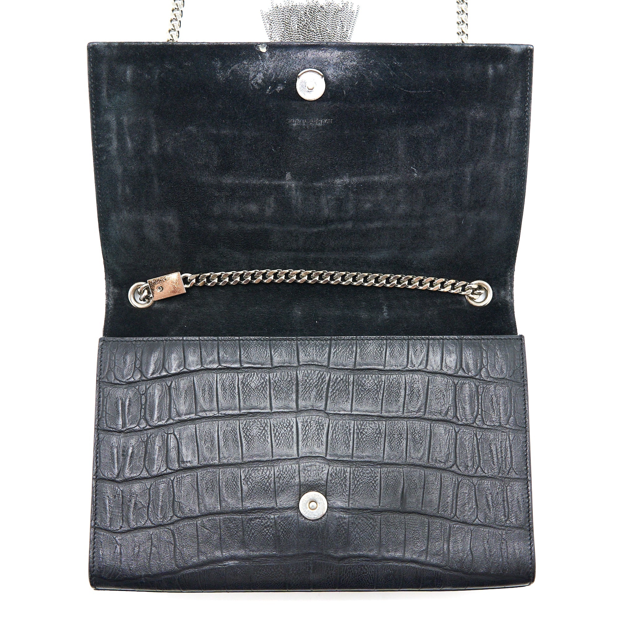 SAINT LAURENT KATE BAG CROC EMBOSSED LEATHER GREY SHW
