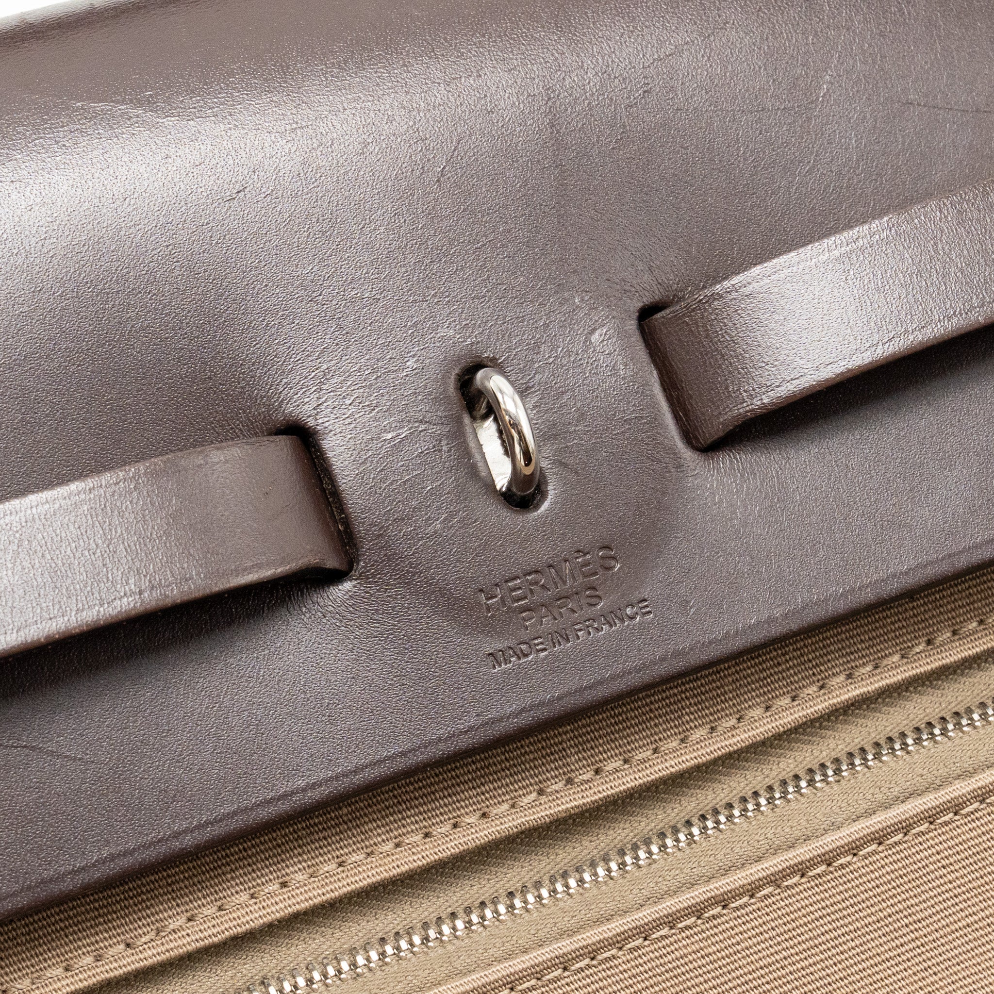 HERMES HERBAG ZIP 39 CANVAS/HUNTER LEATHER ETOUPE/EBENE SHW