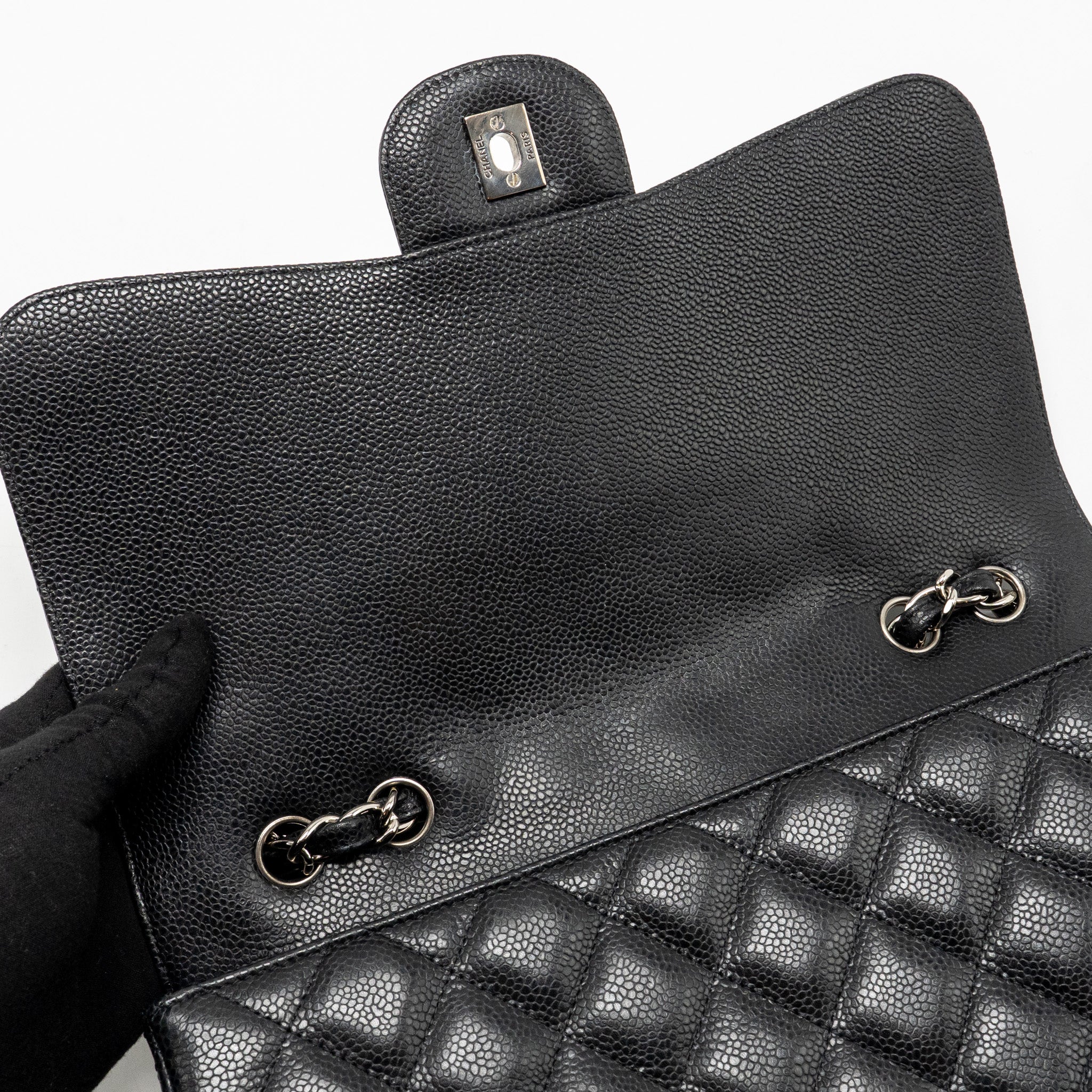CHANEL JUMBO CLASSIC SINGLE FLAP BAG CAVIAR BLACK SHW