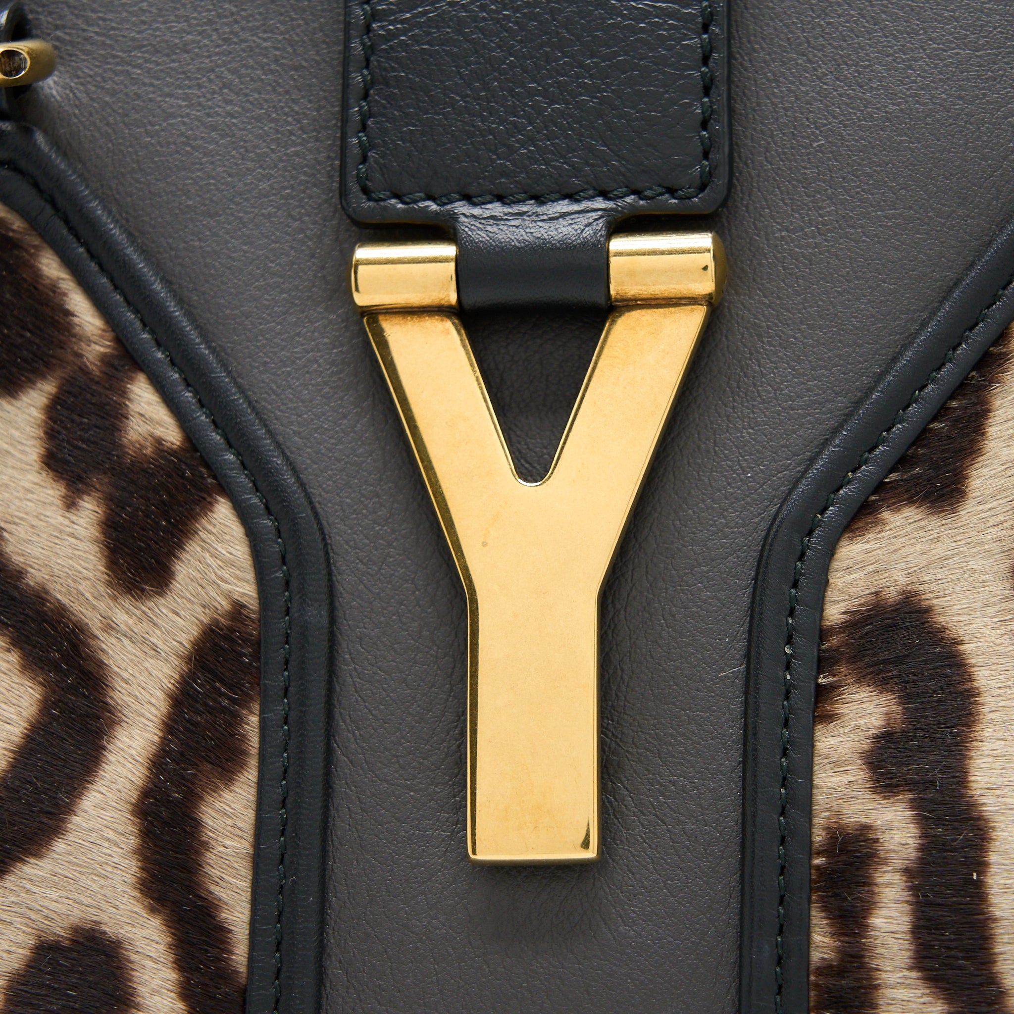 SAINT LAURENT CABAS CHYC TOTE BAG ANIMAL PRINT HORSEHAIR/CALFSKIN BLACK GHW