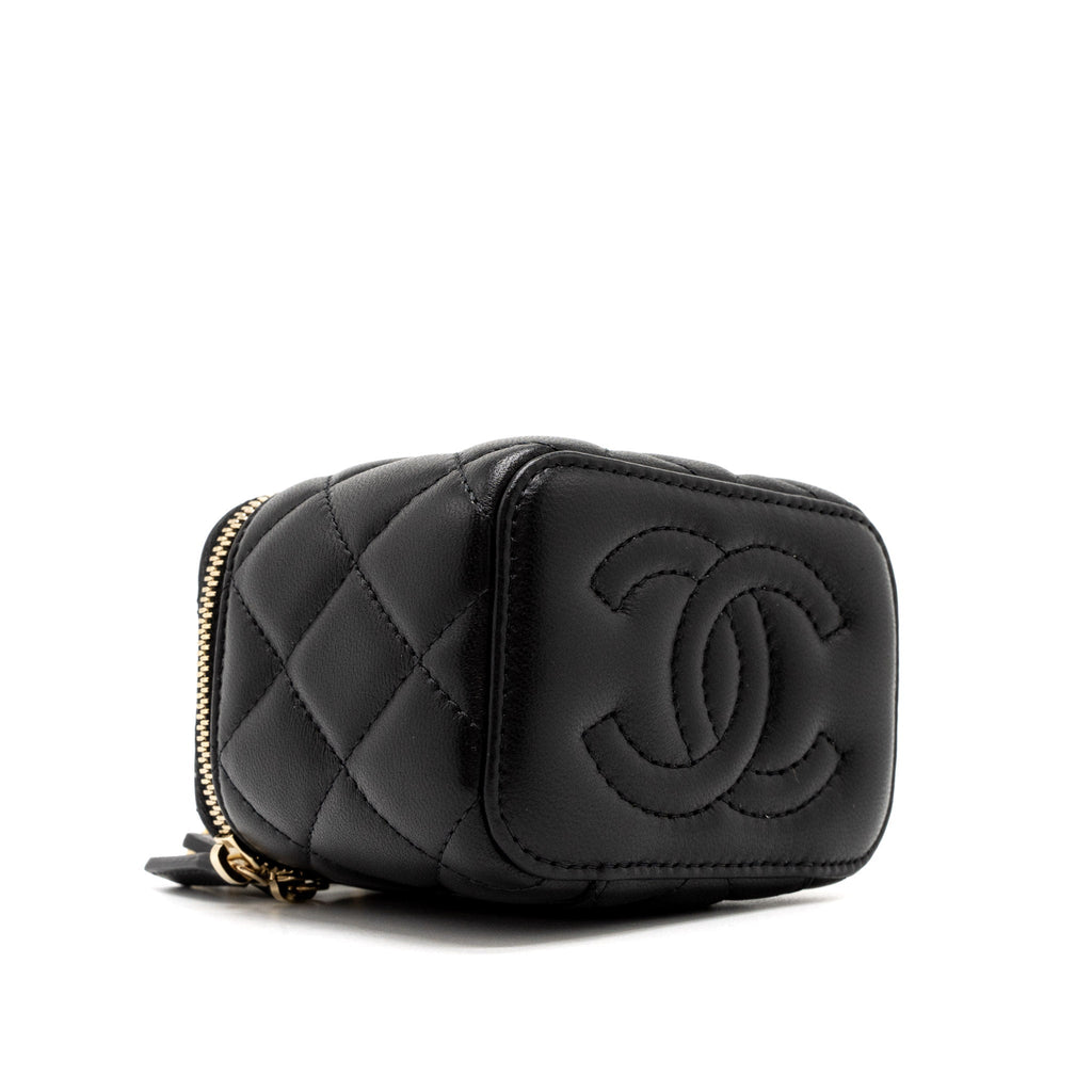 CHANEL PEARL CRUSH MINI VANITY WITH CHAIN LAMBSKIN BLACK BRUSHED GHW (MICROCHIP)