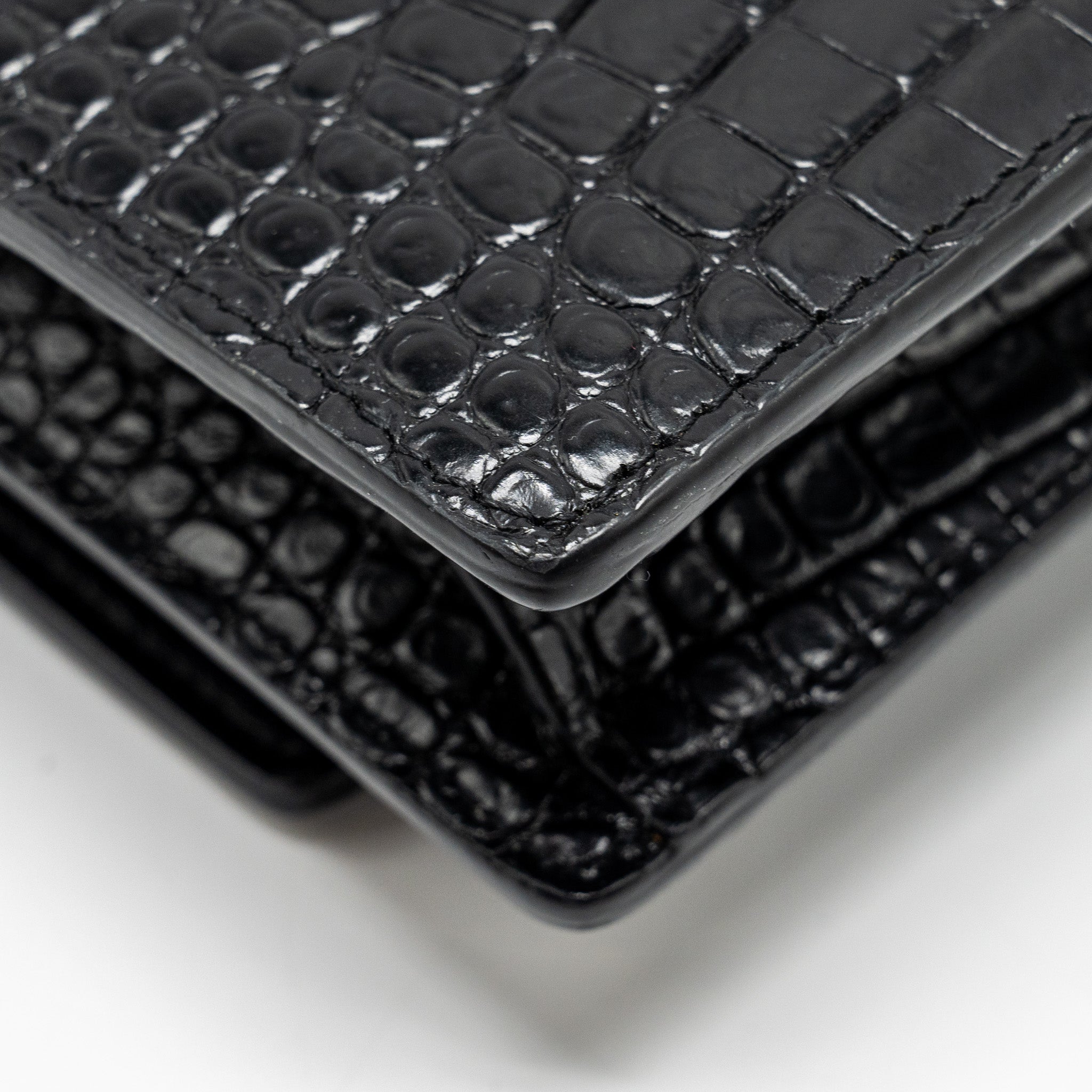 SAINT LAURENT/YSL SUNSET BAG CROC-EMBOSSED CALFSKIN BLACK SHW