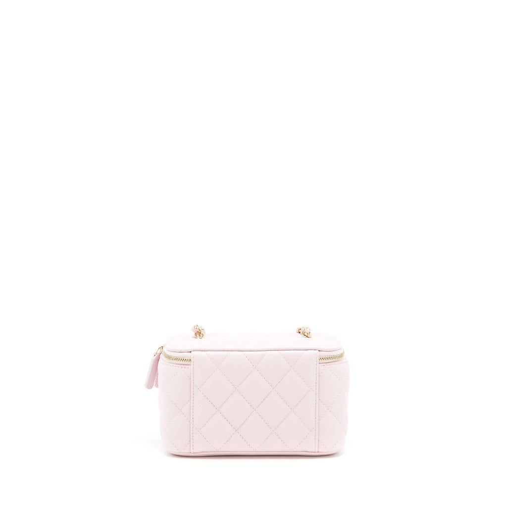 CHANEL 22P LONG VANITY CASE WITH LOGO CHAIN CAVIAR LIGHT PINK LGHW