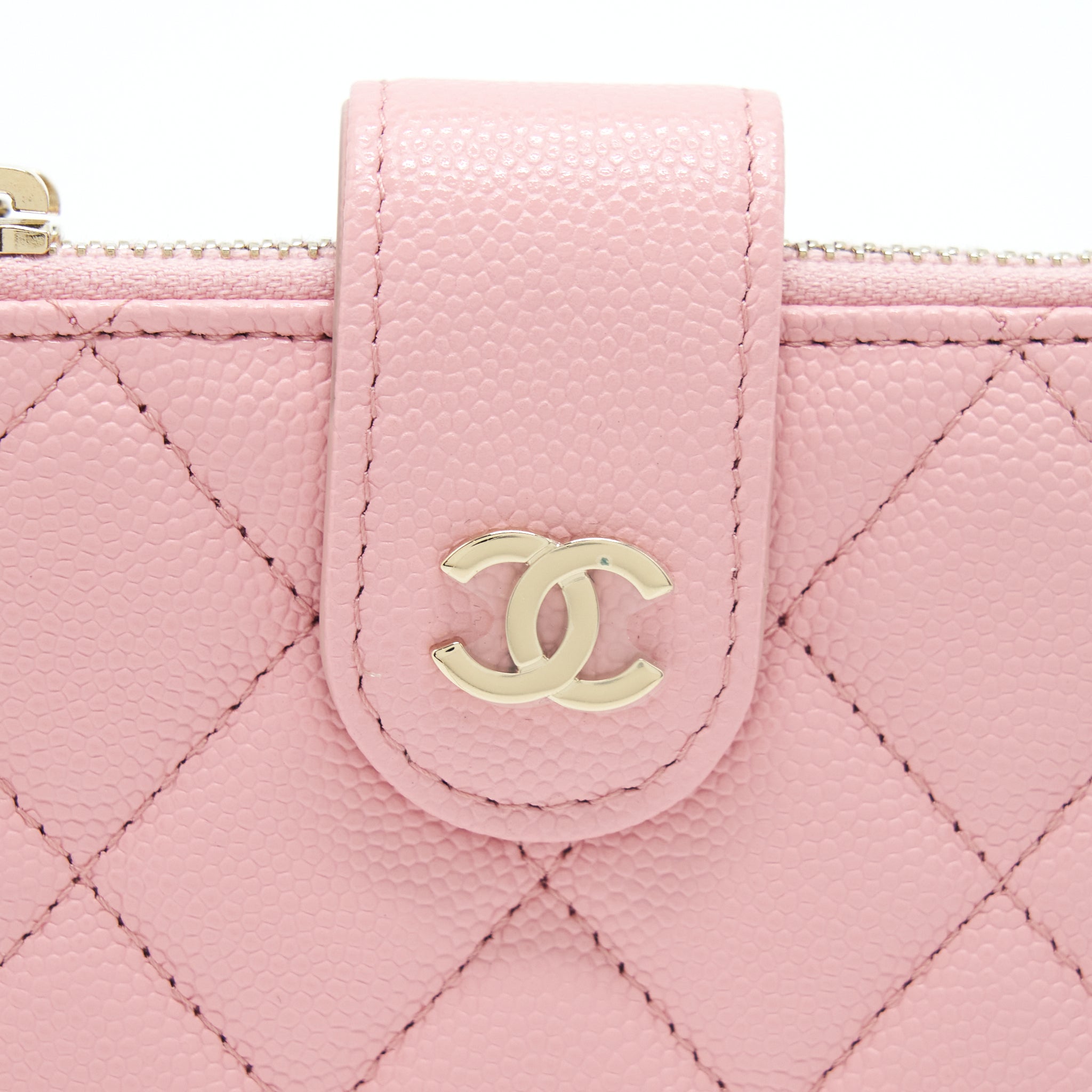 CHANEL DOUBLE ZIP CARD HOLDER CAVIAR PINK LGHW