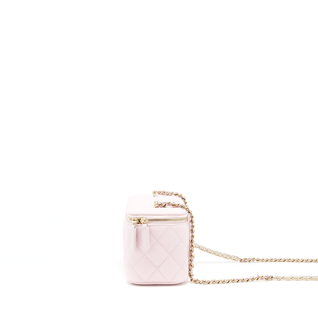 CHANEL 22P LONG VANITY CASE WITH LOGO CHAIN CAVIAR LIGHT PINK LGHW