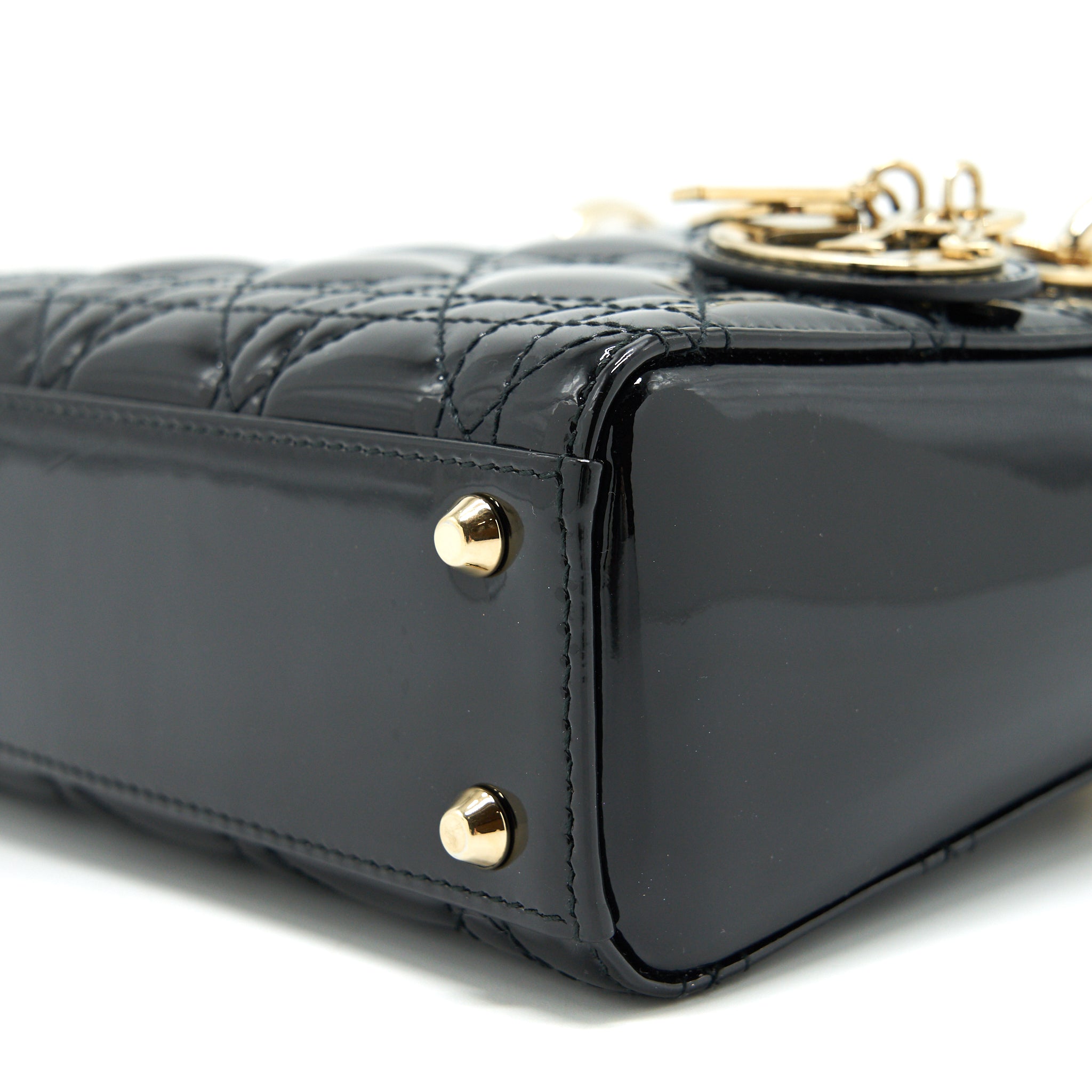DIOR MINI LADY DIOR PATENT LEATHER BLACK GHW