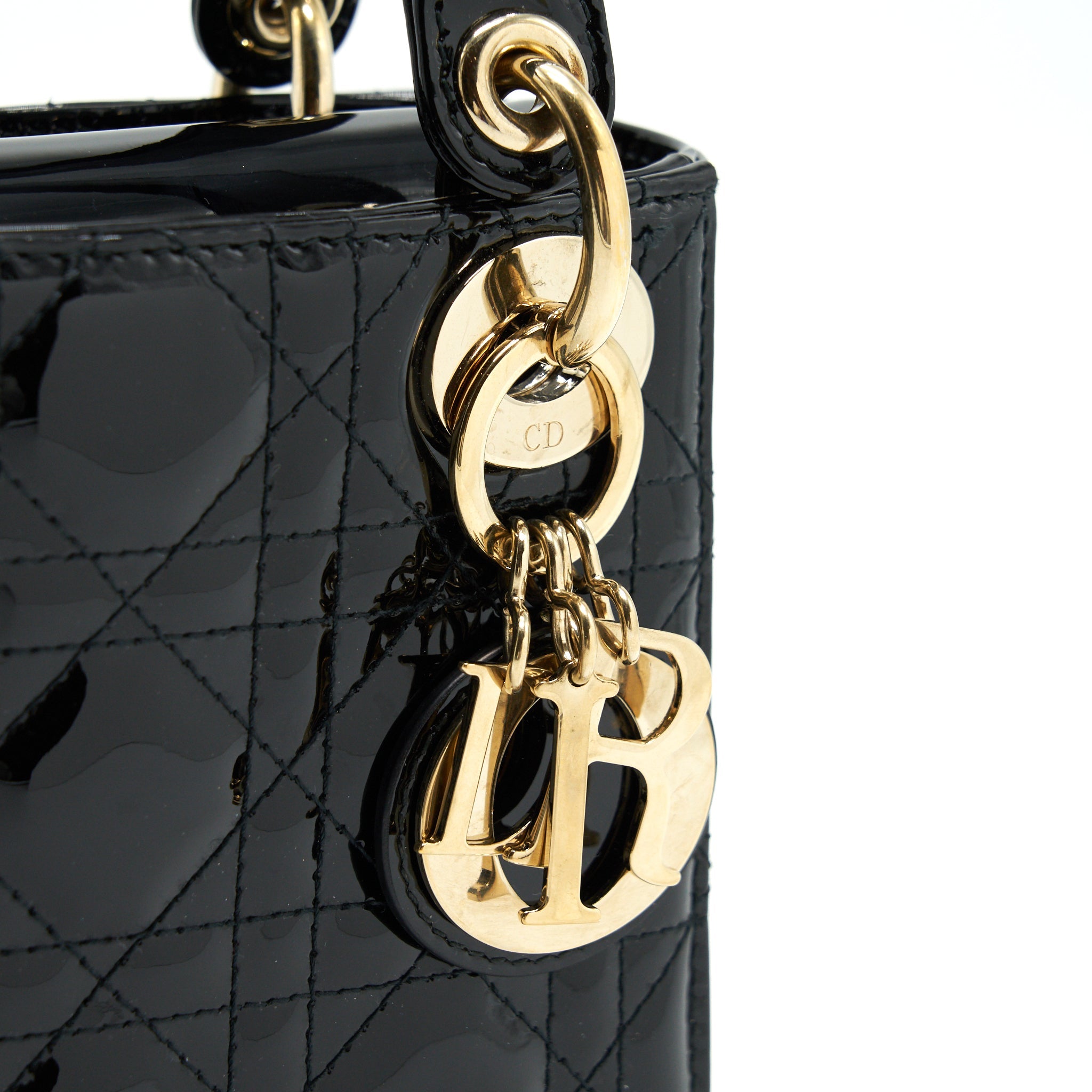 DIOR MINI LADY DIOR PATENT LEATHER BLACK GHW