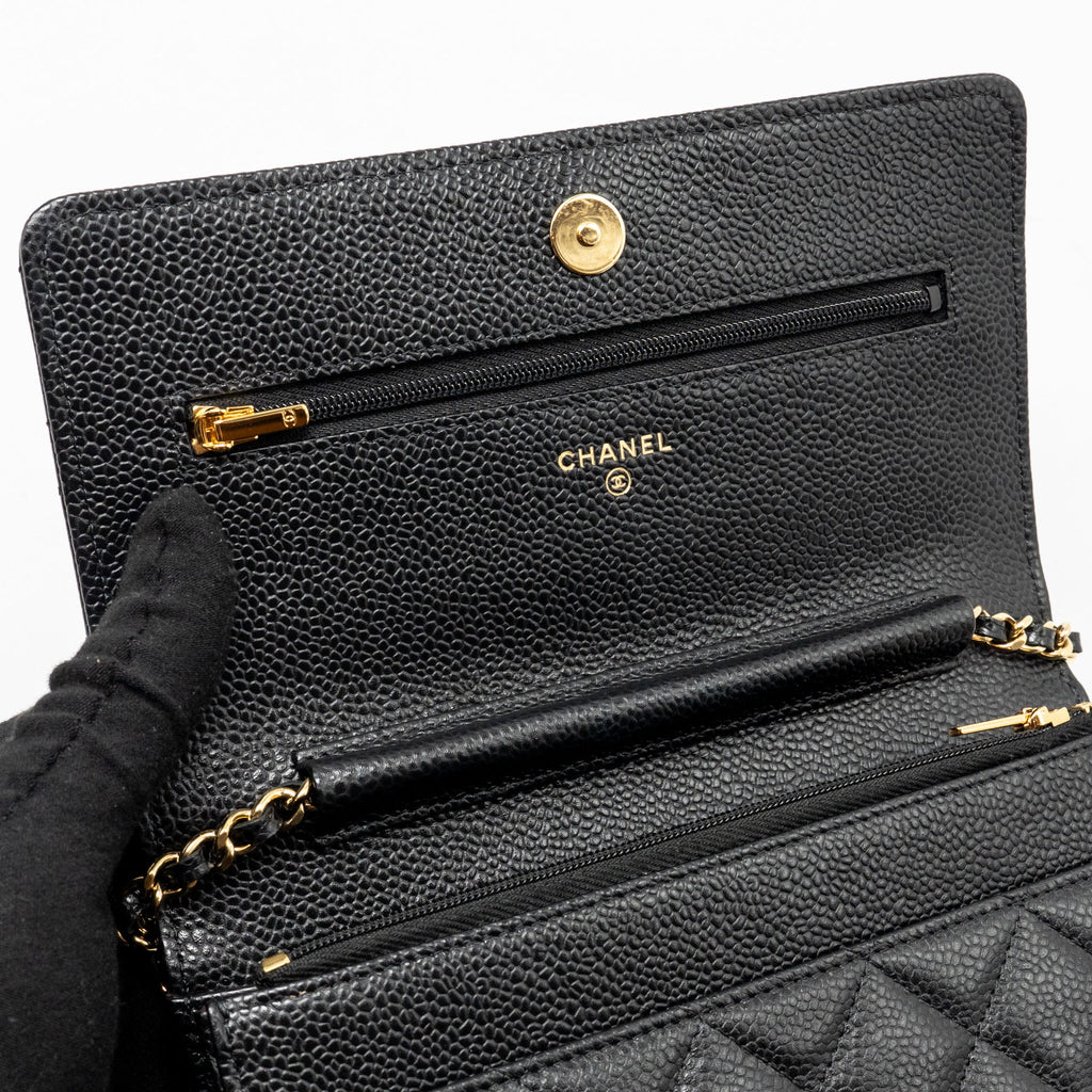 CHANEL CLASSIC WALLET ON CHAIN CAVIAR BLACK GHW (MICROCHIP)