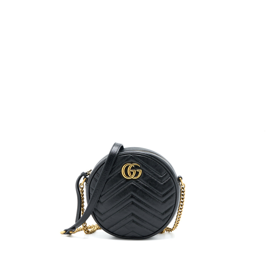 GUCCI GG MORMONT ROUND SHOULDER BAG CALFSKIN BLACK GHW