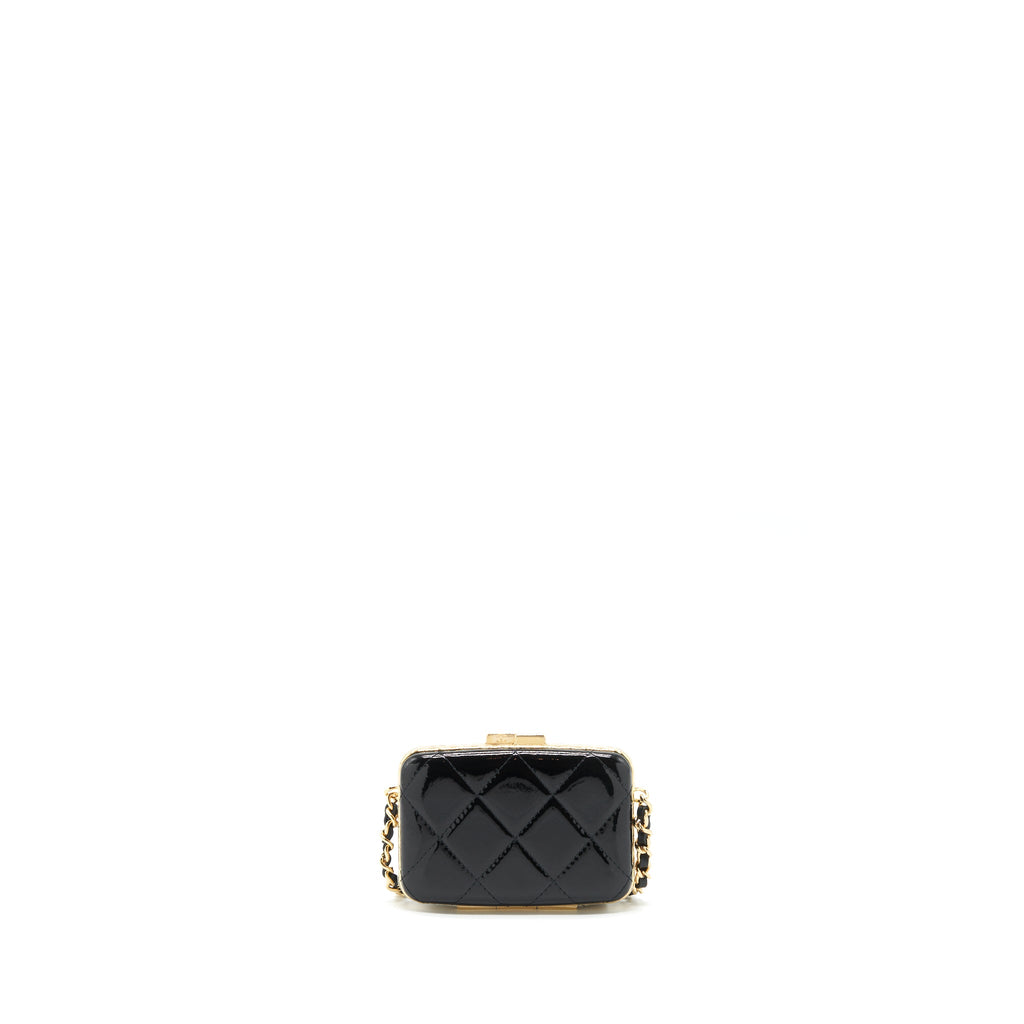 CHANEL 21A MINI CLIP BOX WITH CHAIN PATENT BLACK LGHW