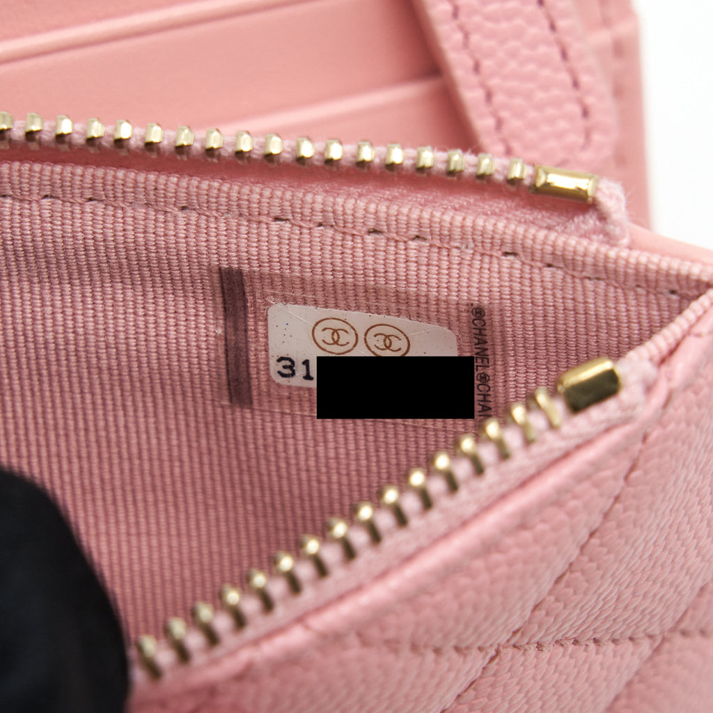 CHANEL DOUBLE ZIP CARD HOLDER CAVIAR PINK LGHW