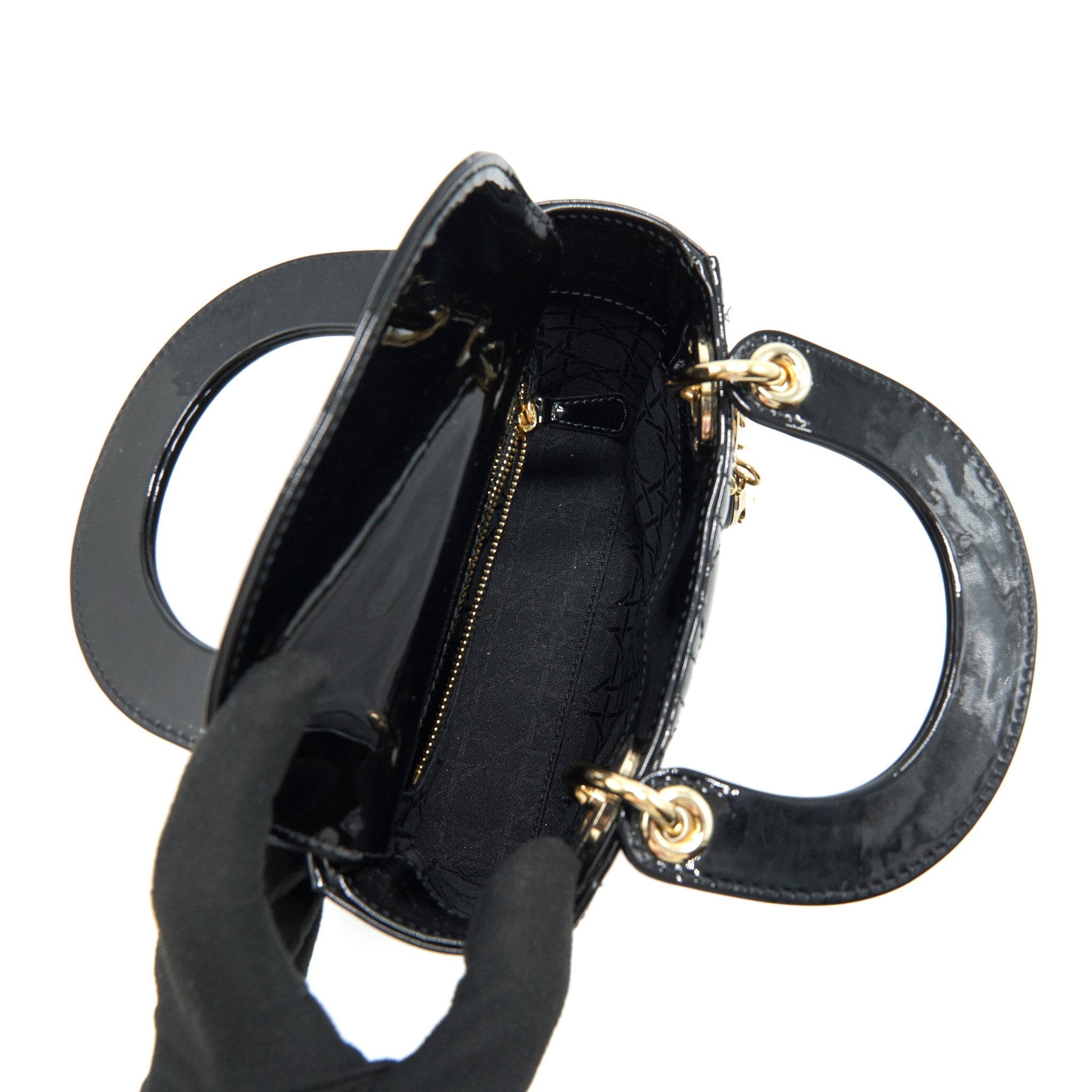 DIOR MINI LADY DIOR PATENT LEATHER BLACK GHW