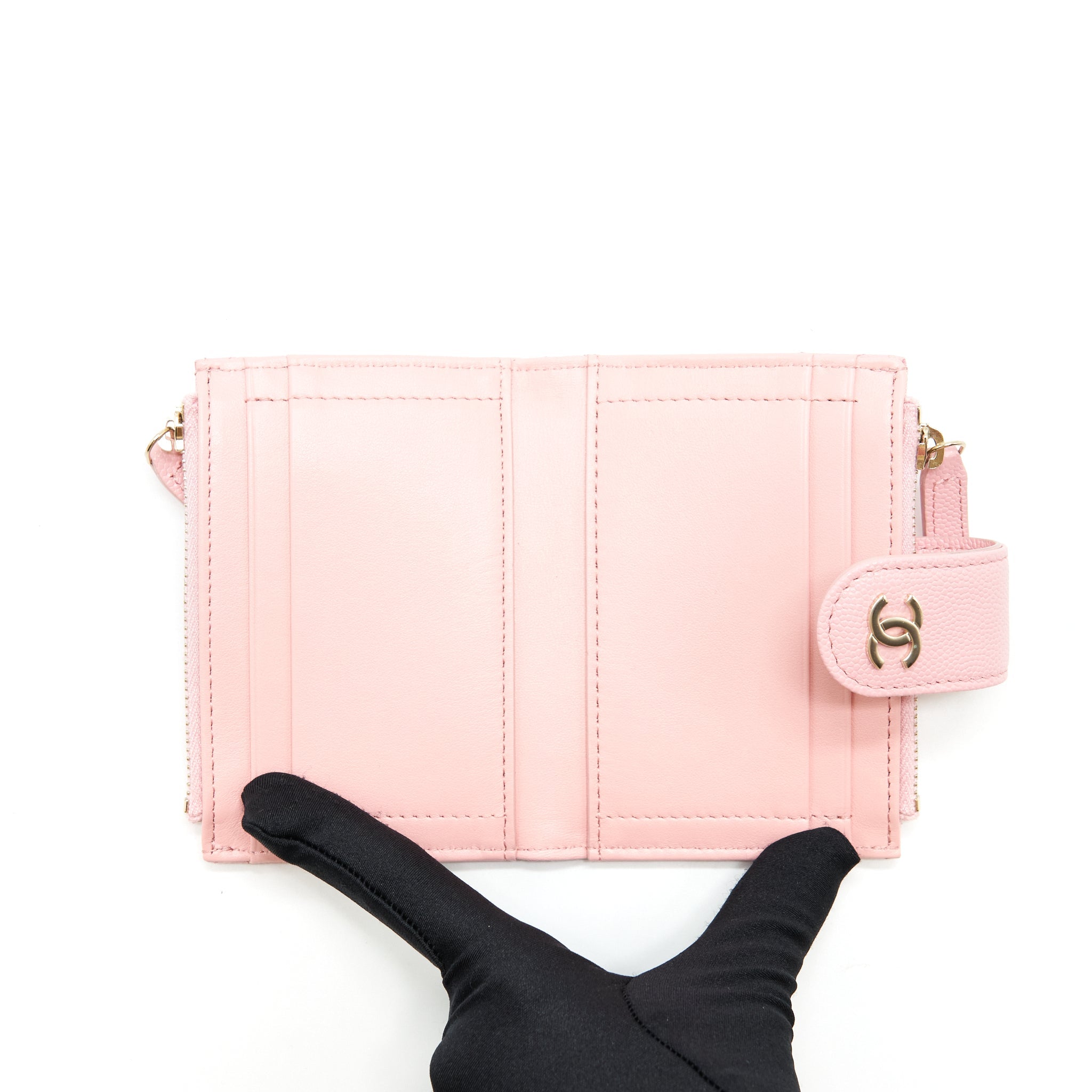 CHANEL DOUBLE ZIP CARD HOLDER CAVIAR PINK LGHW