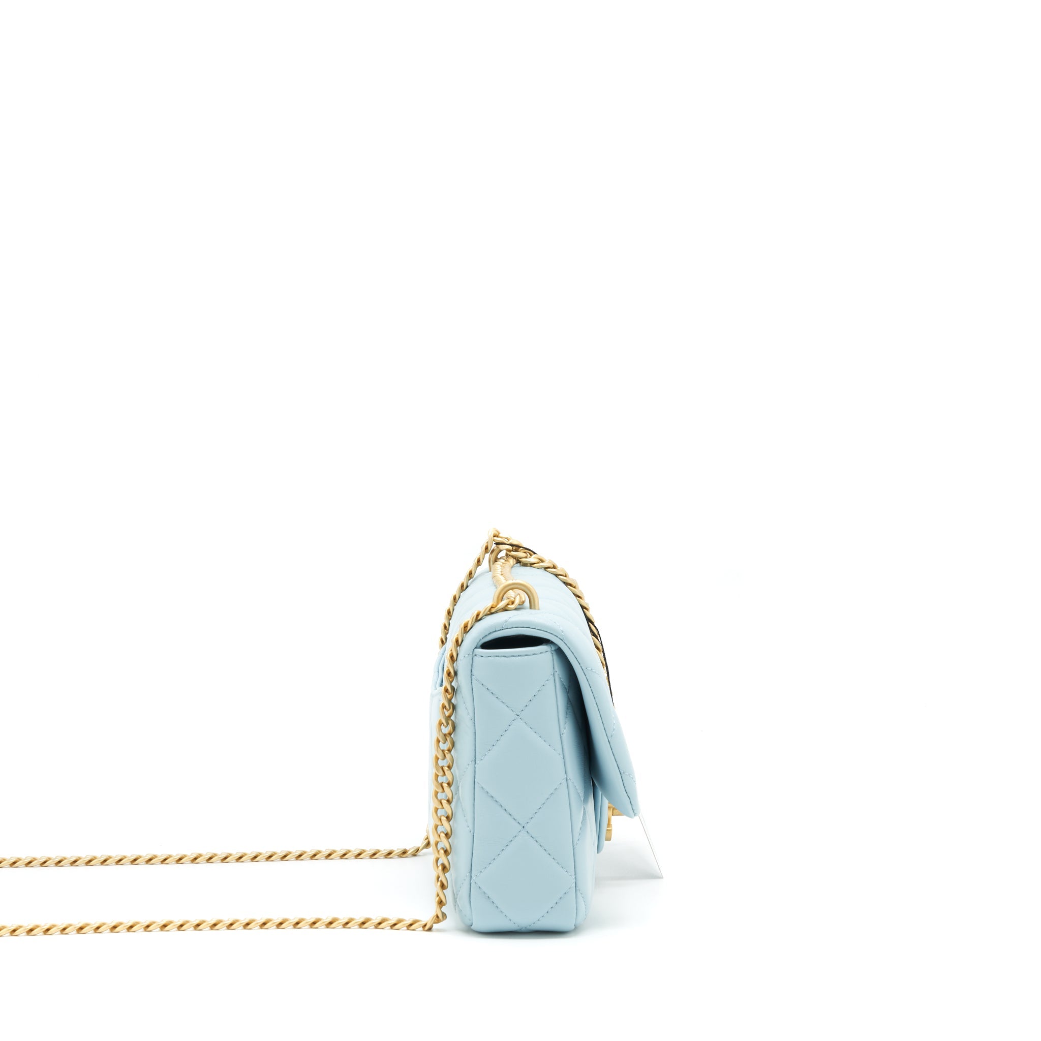 CHANEL 22P ENEMAL SMALL FLAP BAG LAMBSKIN LIGHT BLUE GOLD/BLUE HARDWARE