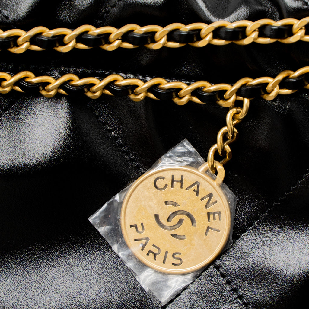 CHANEL 23S MINI 22 BAG SHINY CALFSKIN BLACK BRUSHED GHW (MICROCHIP)