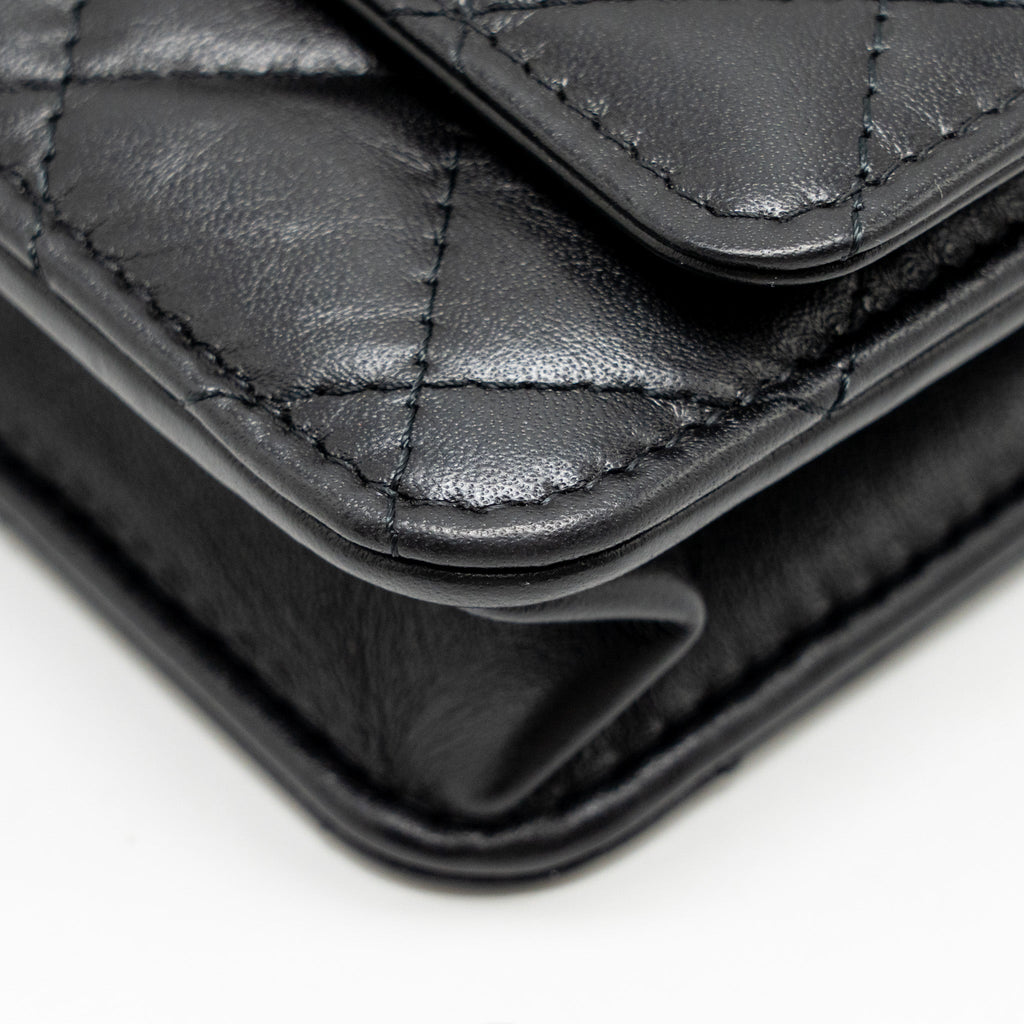 CHANEL 2.55 REISSUE WALLET ON CHAIN LAMBSKIN BLACK GHW (MICROCHIP)