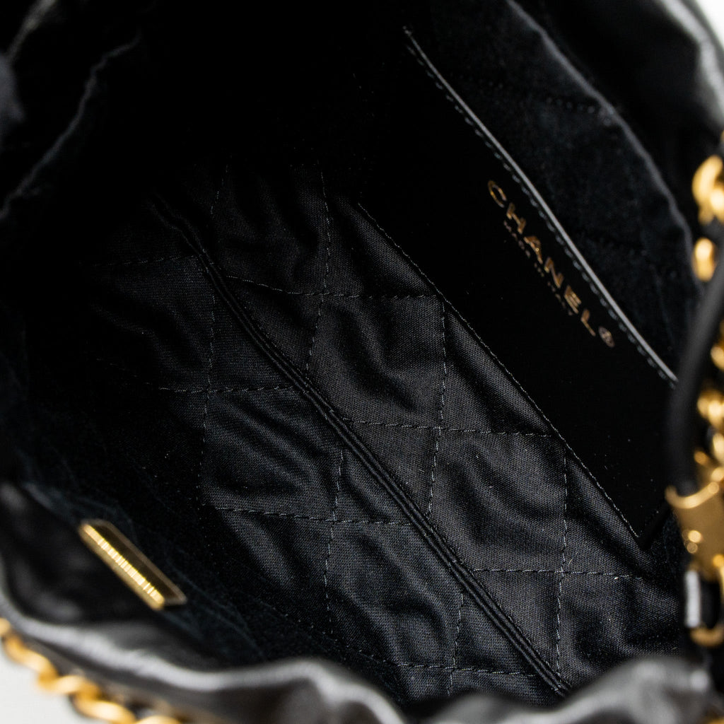 CHANEL 23S MINI 22 BAG SHINY CALFSKIN BLACK BRUSHED GHW (MICROCHIP)